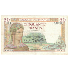 Francja, 50 Francs, Cérès, 1940, A.12342, EF(40-45), Fayette:18.39, KM:85b