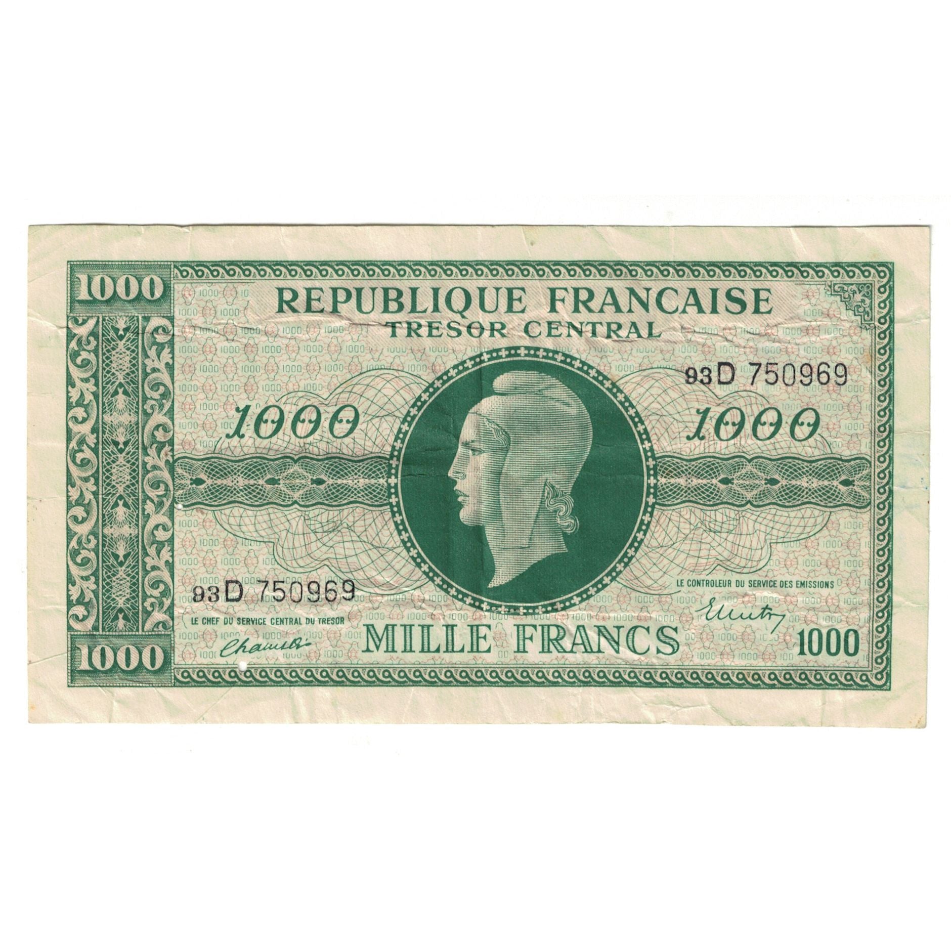 Frankreich, 1000 Francs, Marianne, 1945, 93D750969, S, Fayette:VF 13.1, KM:107