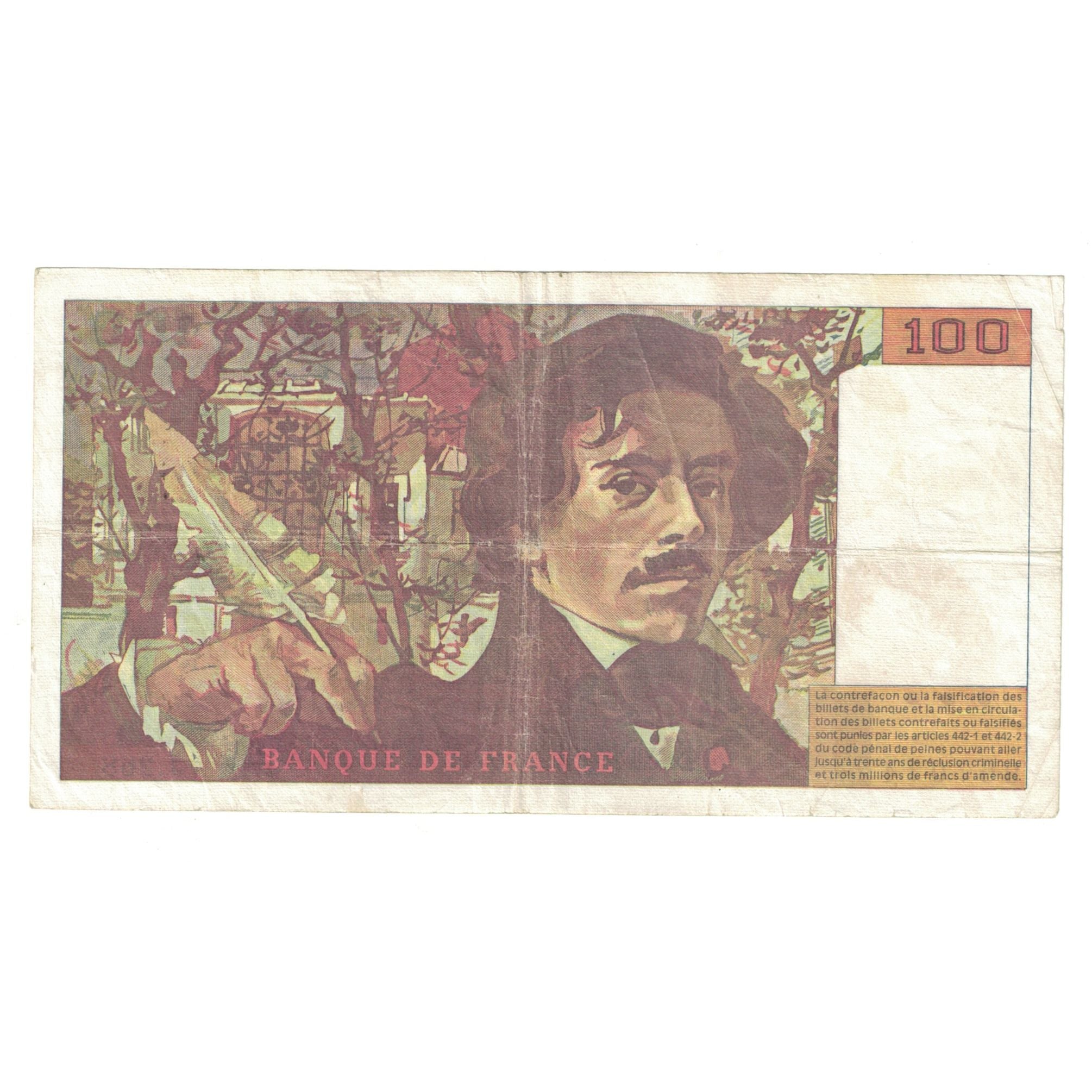 França, 100 Francs, Delacroix, 1994, J.268, EF(40-45), Fayette:69 ter 1b)