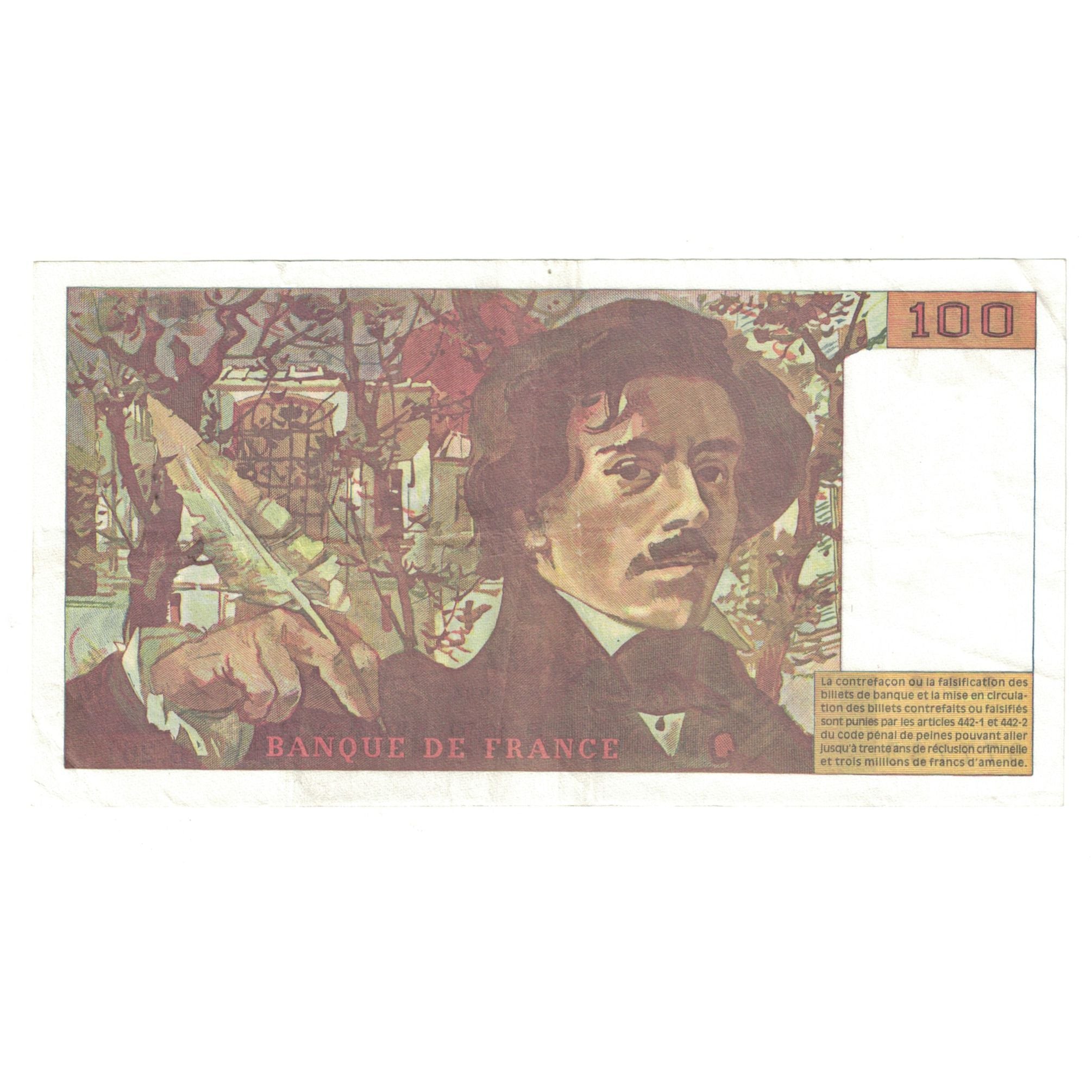 France, 100 Francs, Delacroix, 1994, B.261, EF(40-45), Fayette:69 ter 1b)