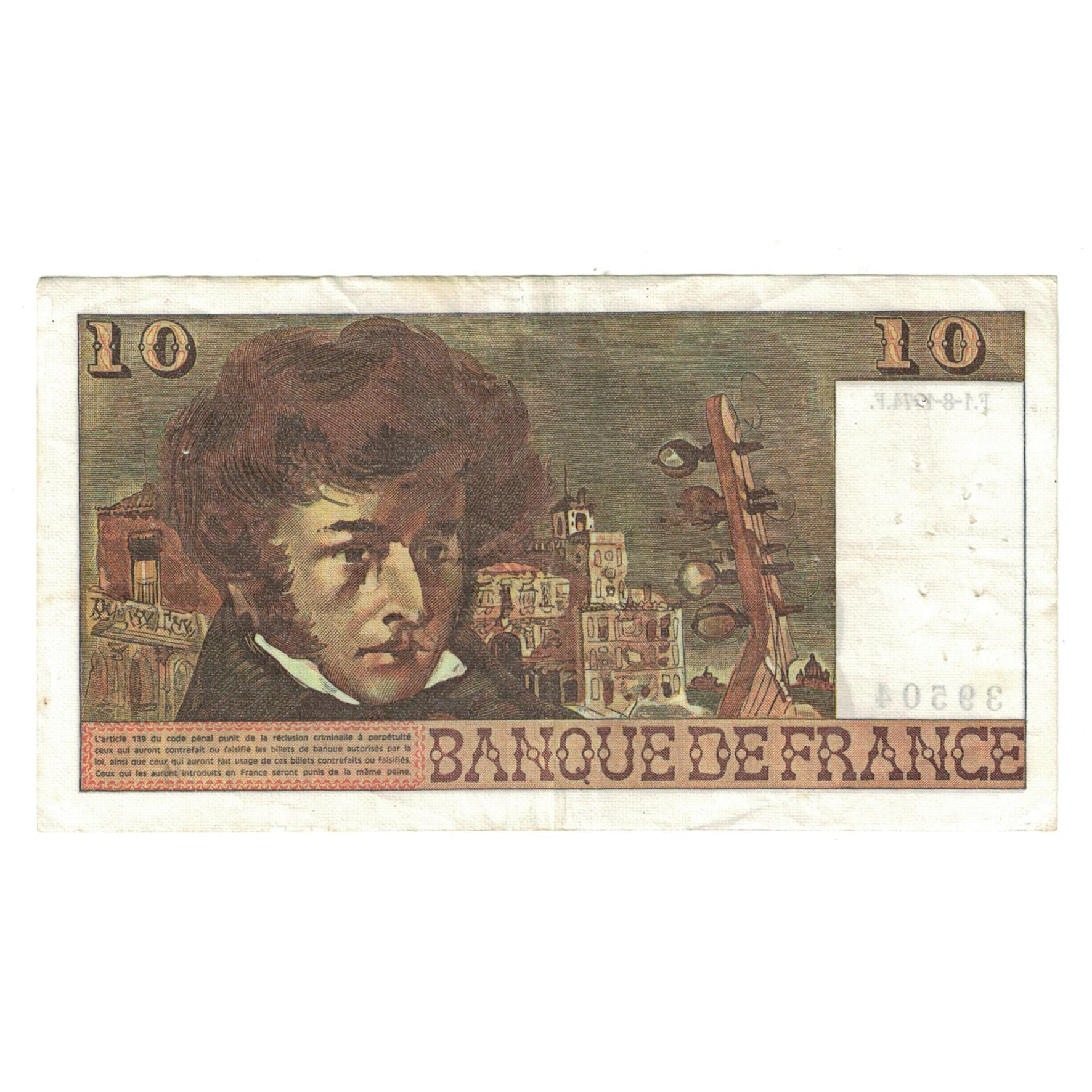 France, 10 Francs, Berlioz, 1974, F.7039504, EF(40-45), Fayette:63.6, KM:150a