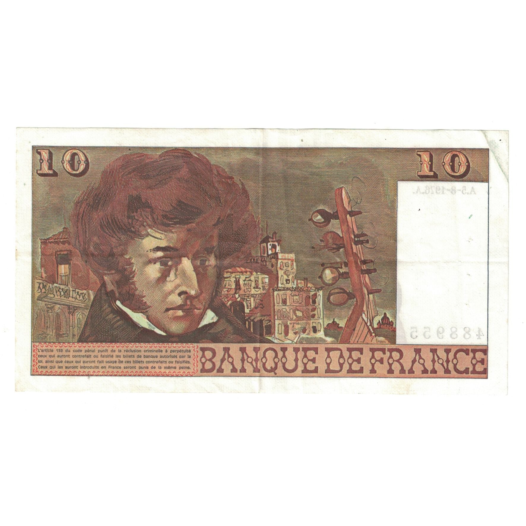 France, 10 Francs, Berlioz, 1976, D.292488955, AU(55-58), Fayette:63.20, KM:150c