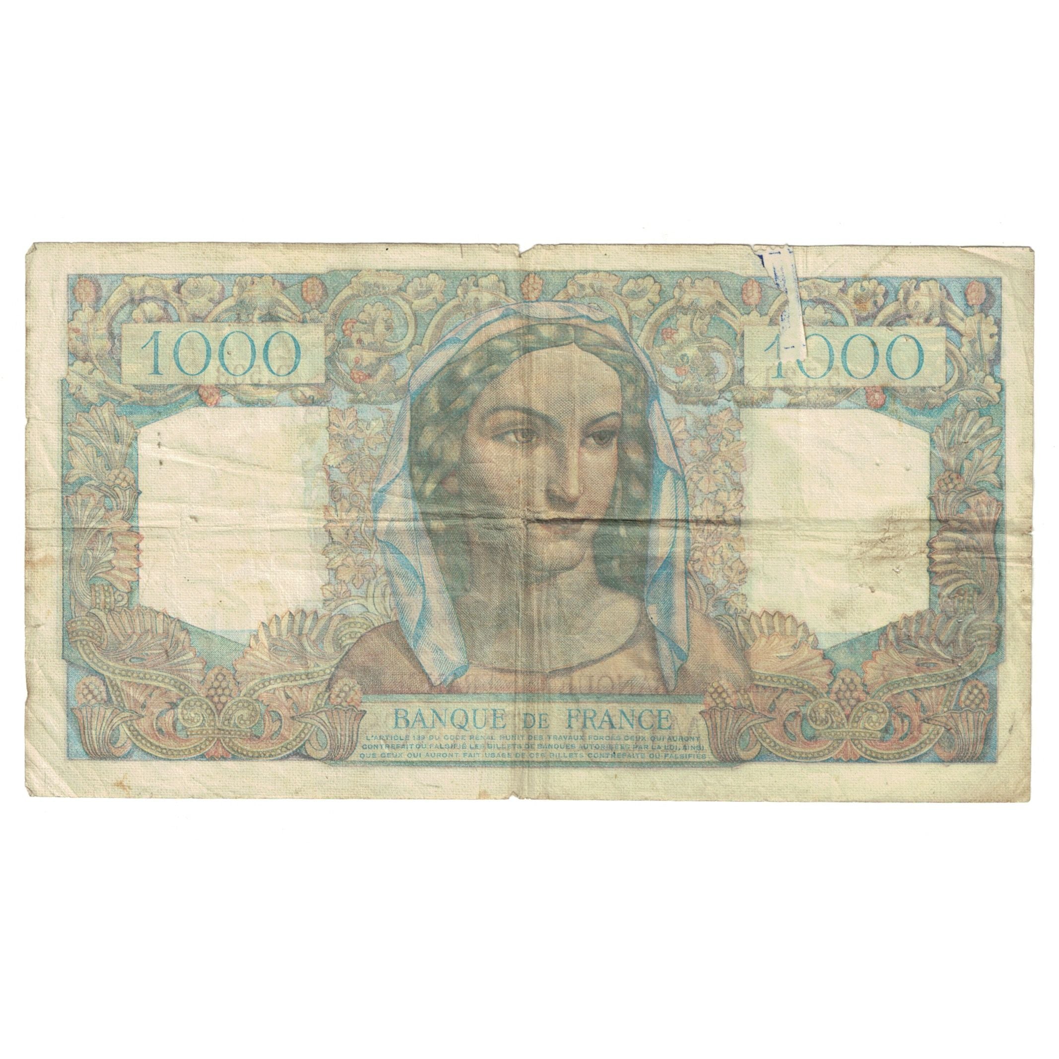France, 1000 Francs, Minerve et Hercule, 1948, D.50355212, VF(20-25)