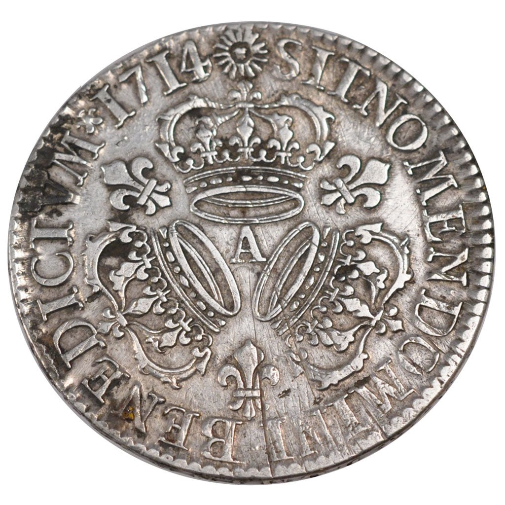 FRANCE, Écu aux 3 couronnes, ECU, 1714, Paris, KM #386.1, EF(40-45), Silver, ...