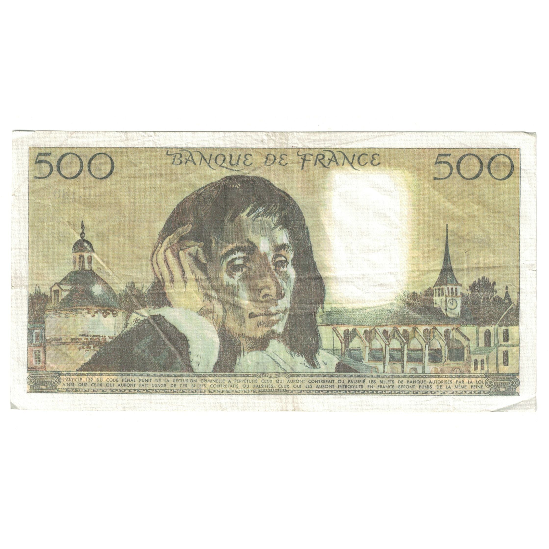 France, 500 Francs, Pascal, 1983, U.18018988, EF(40-45), Fayette:71.28, KM:156e