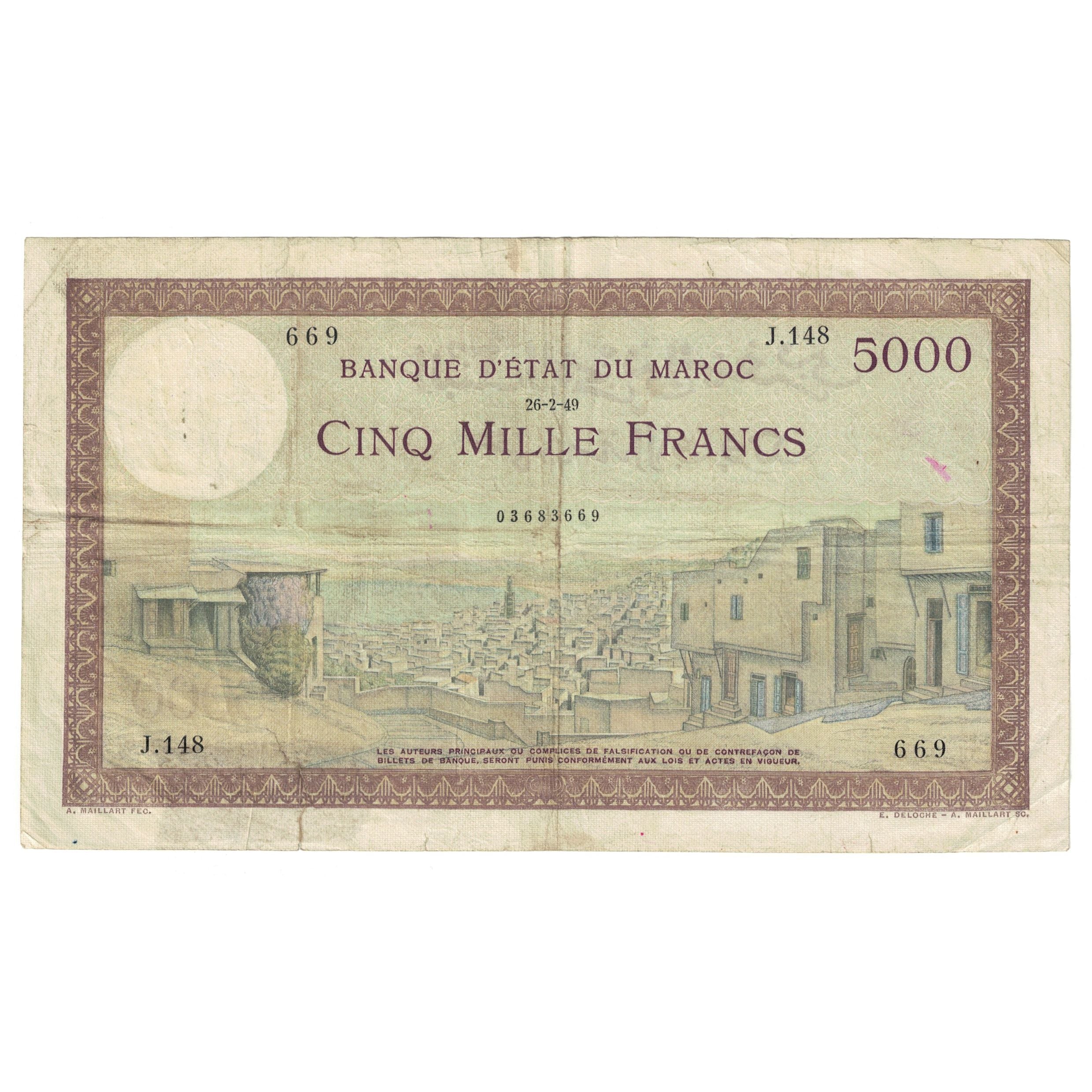 Banknote, Morocco, 5000 Francs, 1949, 1949-02-26, KM:23c, VF(30-35)
