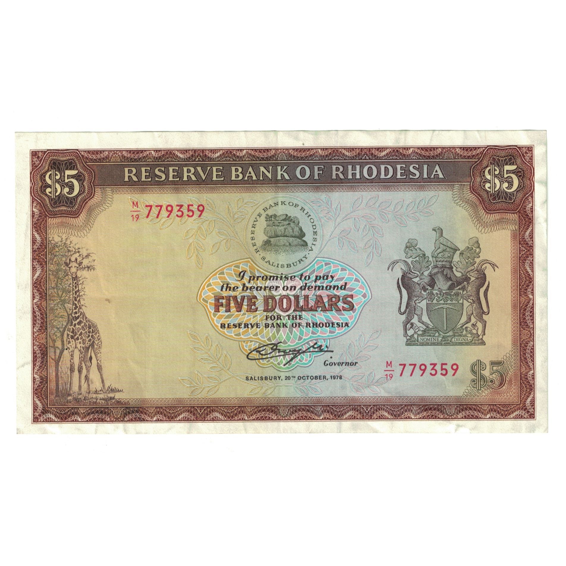 Banknote, Rhodesia, 5 Dollars, 1978, 1978-10-20, KM:40a, EF(40-45)