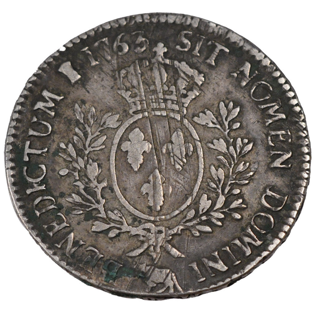 FRANCE, Écu de Béarn au bandeau, ECU, 1763, Pau, KM #518, VF(30-35), Silver, Ga.