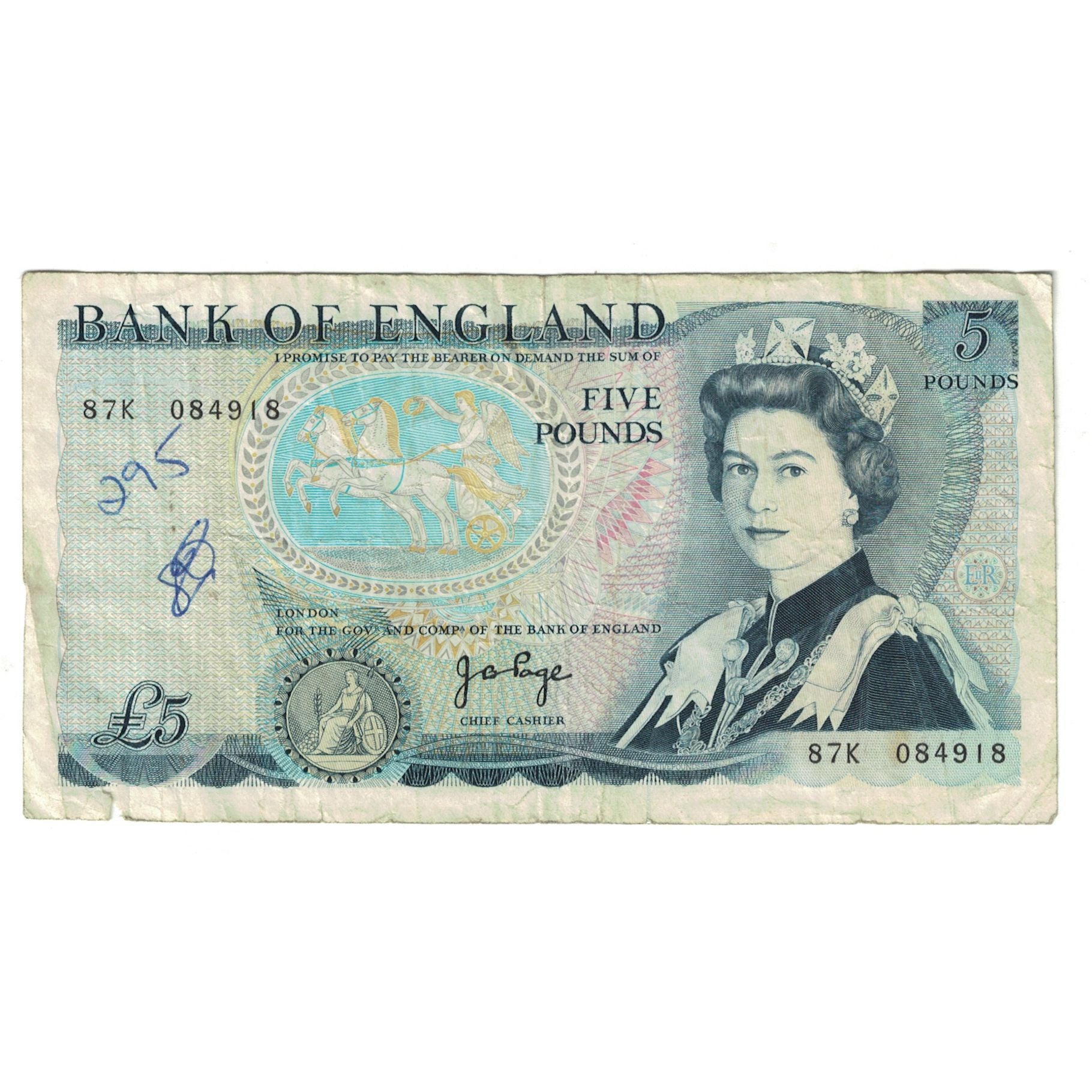 Banknote, Great Britain, 5 Pounds, KM:378c, VF(20-25)