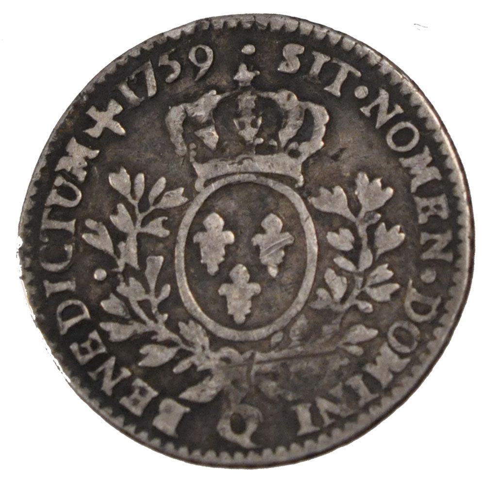 FRANCE, 1/5 Ecu, 1759, Perpignan, VF(20-25), Silver, Gadoury #299, 5.50
