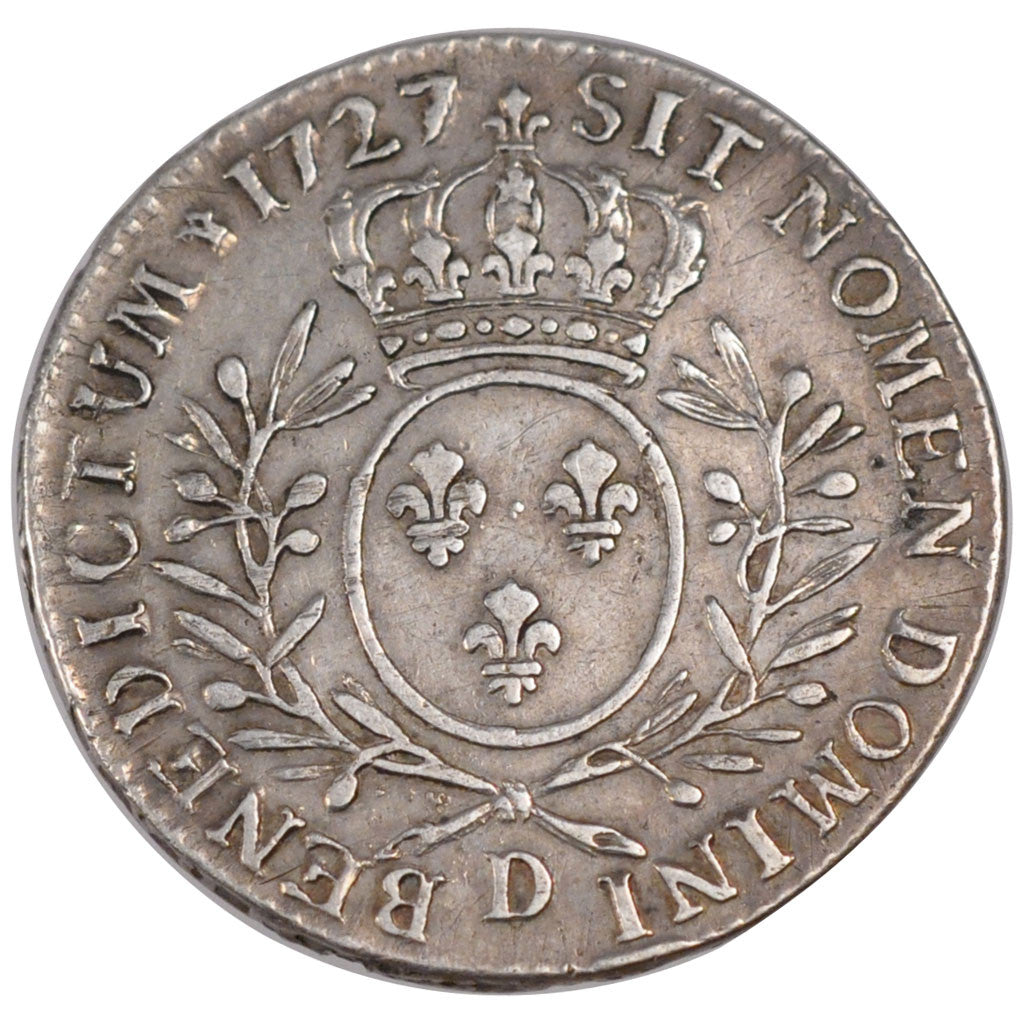 FRANCE, 1/2 Écu aux branches d'olivier, 1/2 ECU, 44 Sols, 1727, Lyon, KM #484.6,