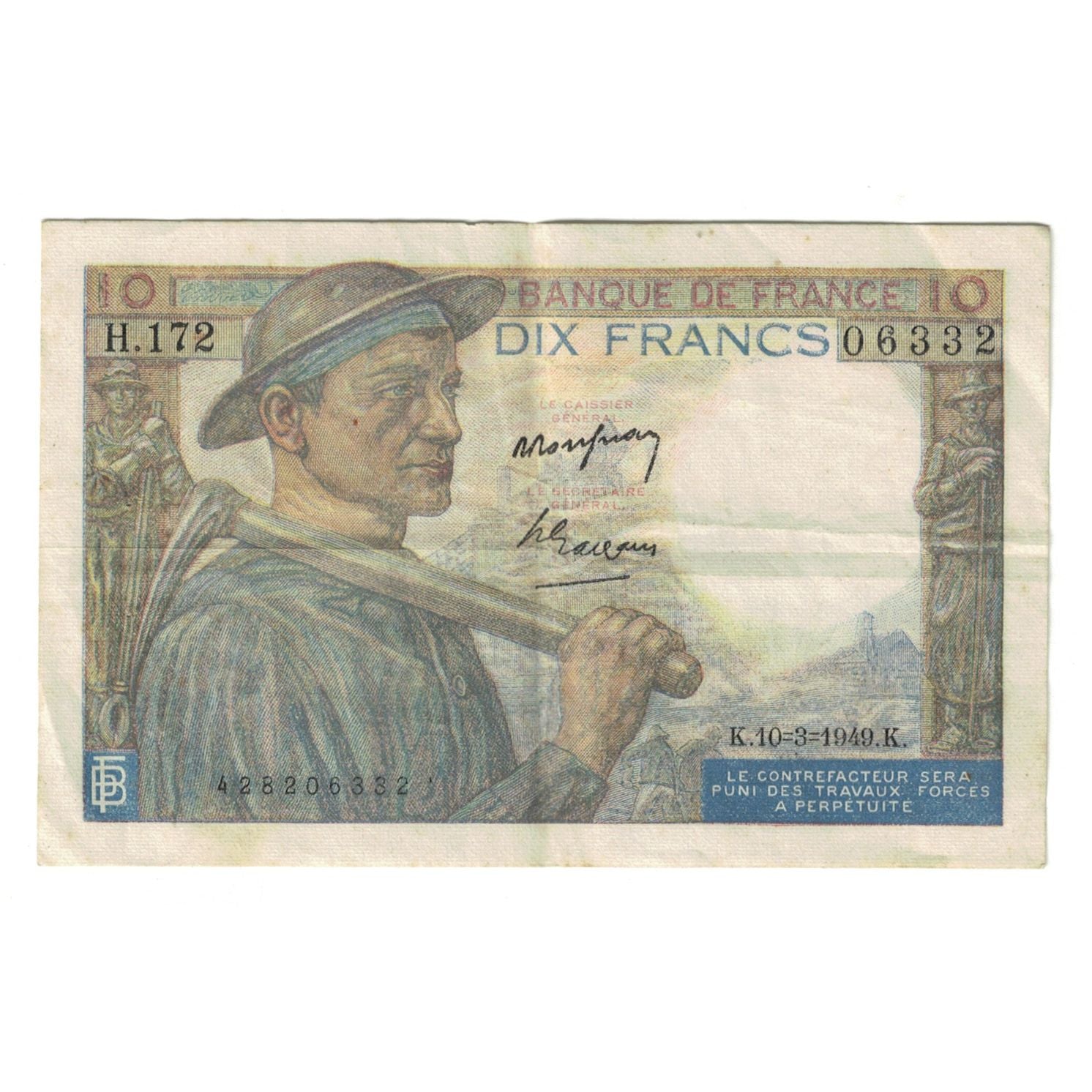 France, 10 Francs, Mineur, 1949, H.17206332, EF(40-45), Fayette:8.19, KM:99f