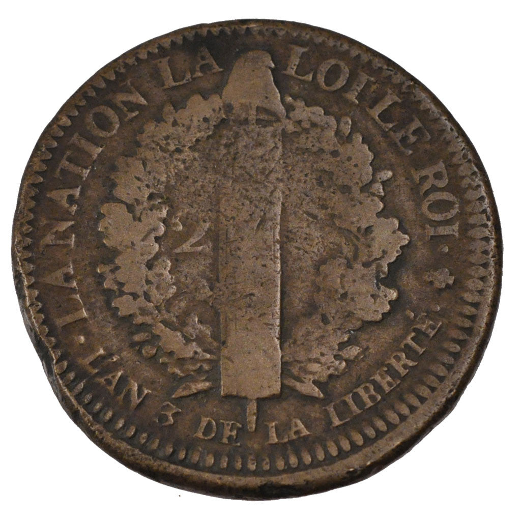FRANCE, 2 sols françois, 2 Sols, 1791, Paris, KM #603.1, VF(20-25), Bronze, G...