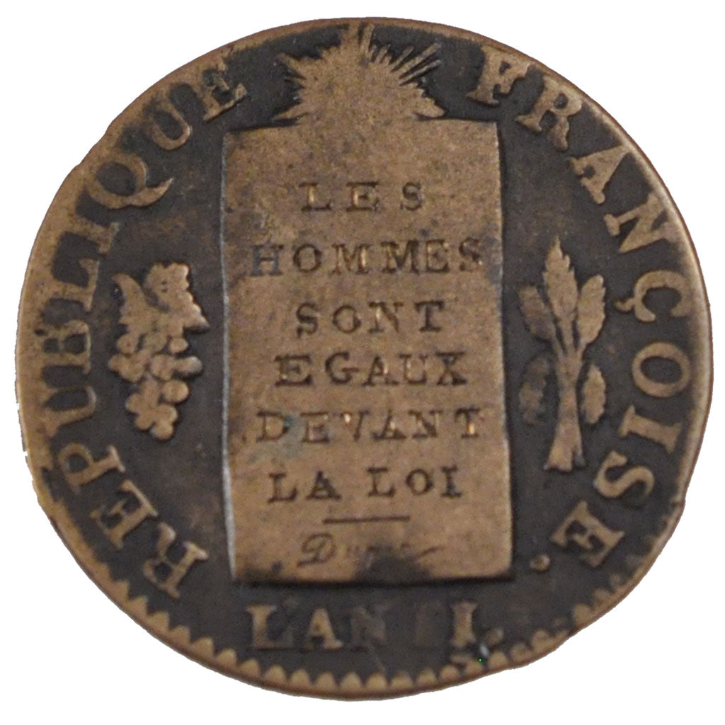 FRANCE, 1/2 Sol, 1793, La Rochelle, F(12-15), Bronze, Gadoury #10, 7.20