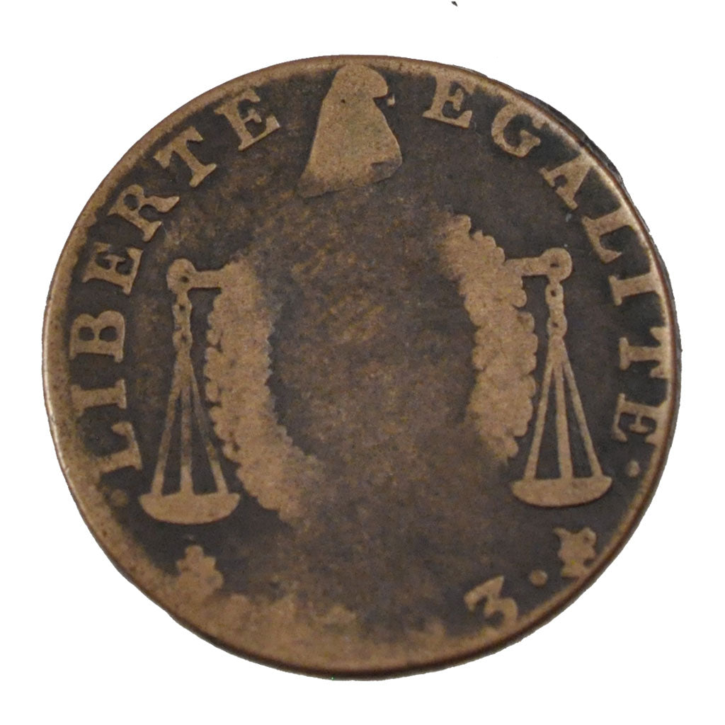 FRANCE, 1/2 Sol, 1793, La Rochelle, F(12-15), Bronze, Gadoury #10, 7.20
