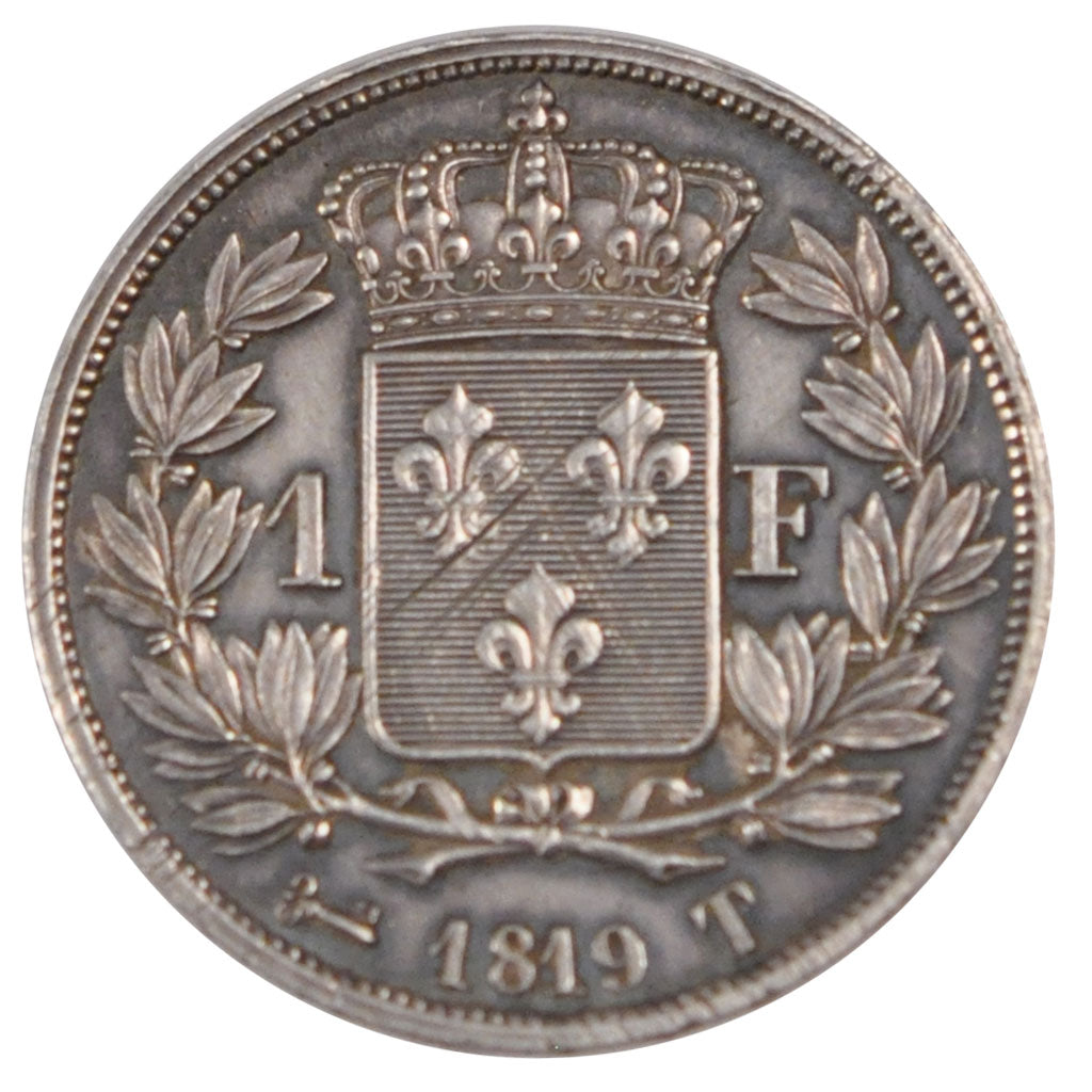 FRANCE, Louis XVIII, Franc, 1819, Nantes, KM #709.11, graded, PCGS, AU(55-58),..
