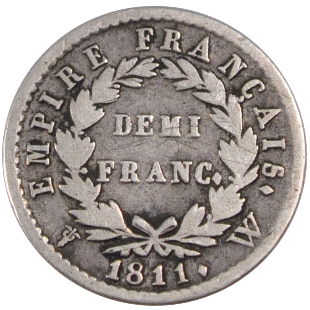 FRANCE, Napoléon I, 1/2 Franc, 1811, Lille, KM #691.15, VF(20-25), Silver, G...