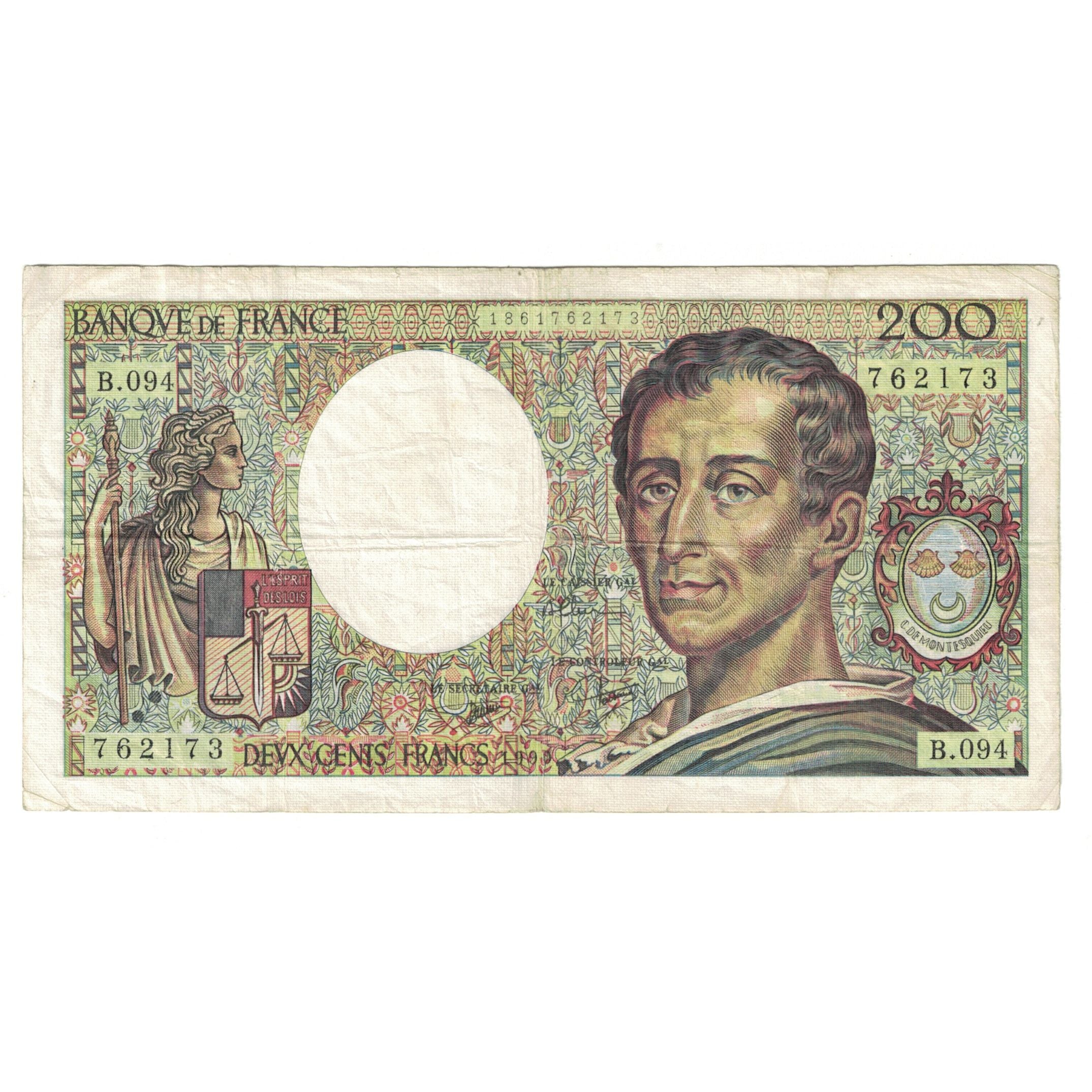 France, 200 Francs, Montesquieu, 1990, B.094762173, TB, Fayette:70.10b, KM:155d