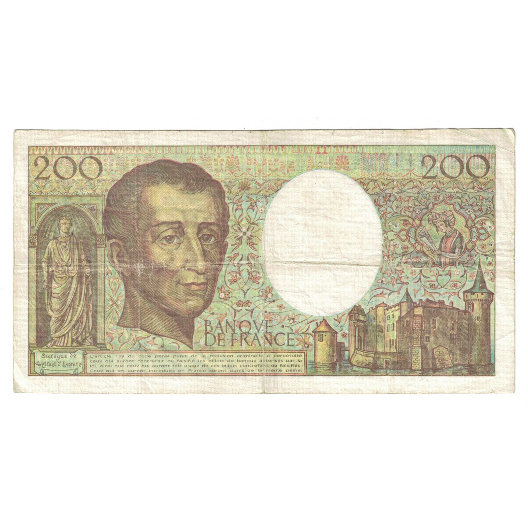 France, 200 Francs, Montesquieu, 1990, B.094762173, TB, Fayette:70.10b, KM:155d
