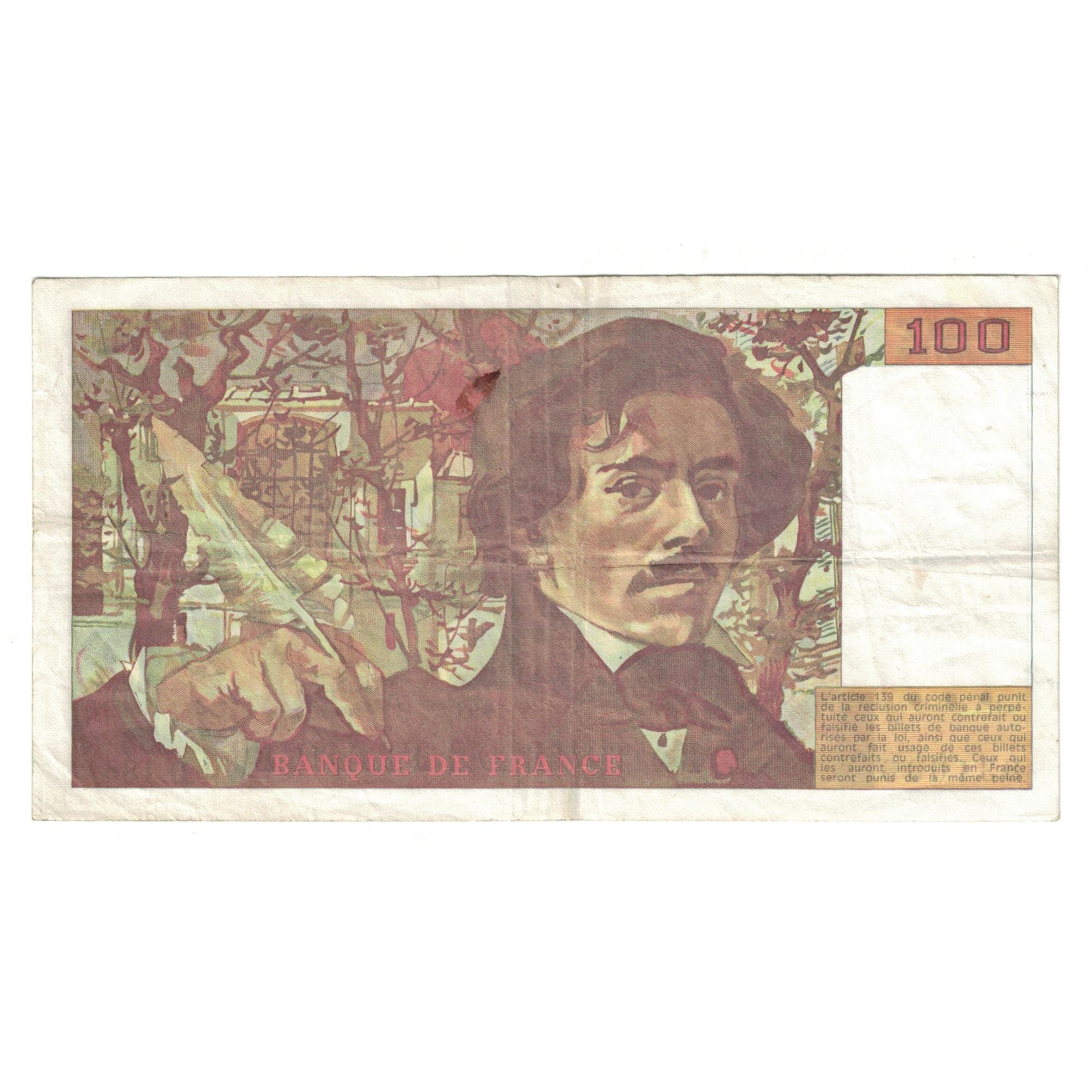France, 100 Francs, Delacroix, 1991, D.186831036, TB+, Fayette:69bis.3b2