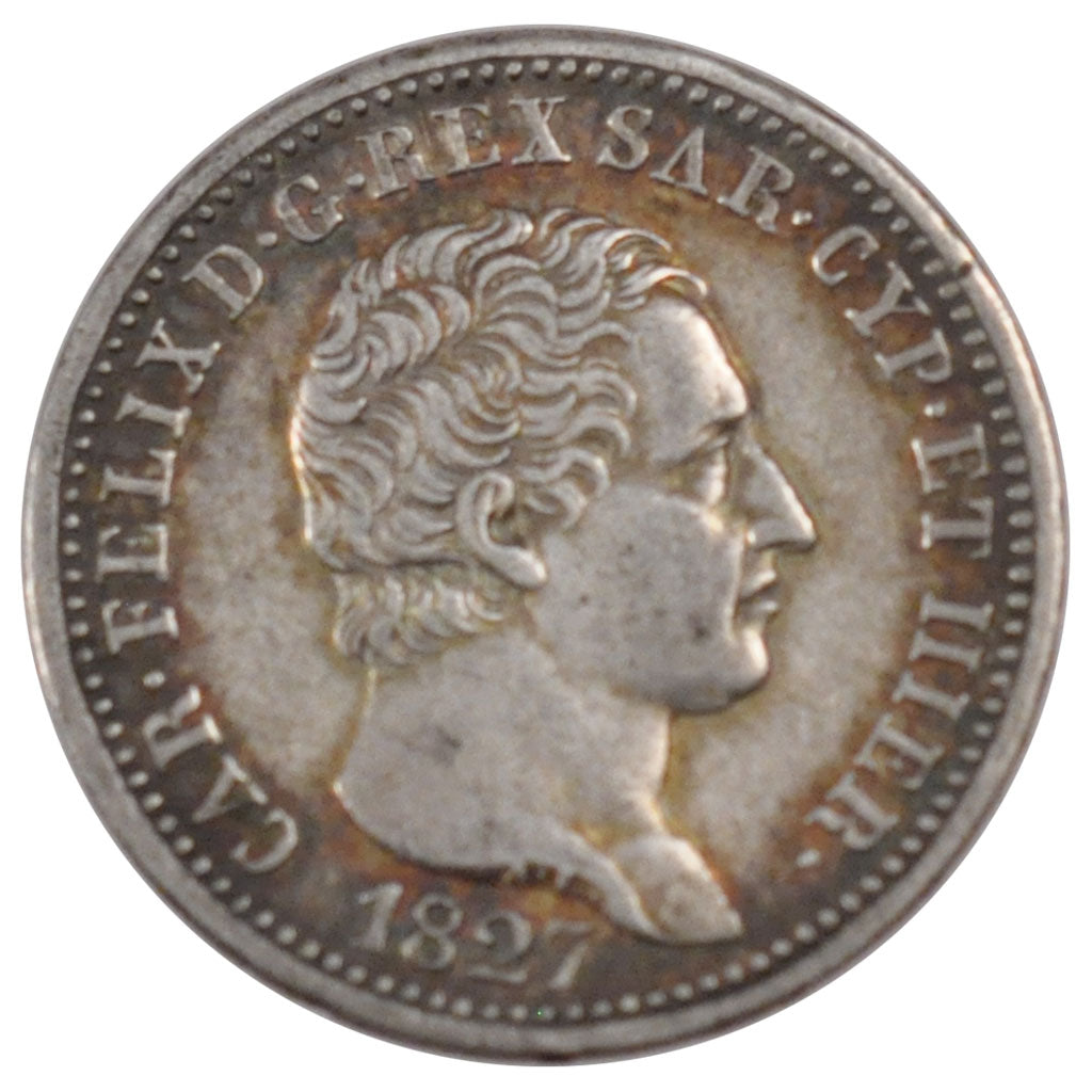 Italy, 1 Lire, 1827, Turin, KM #C#103.1, AU(50-53), Silver, 4.96