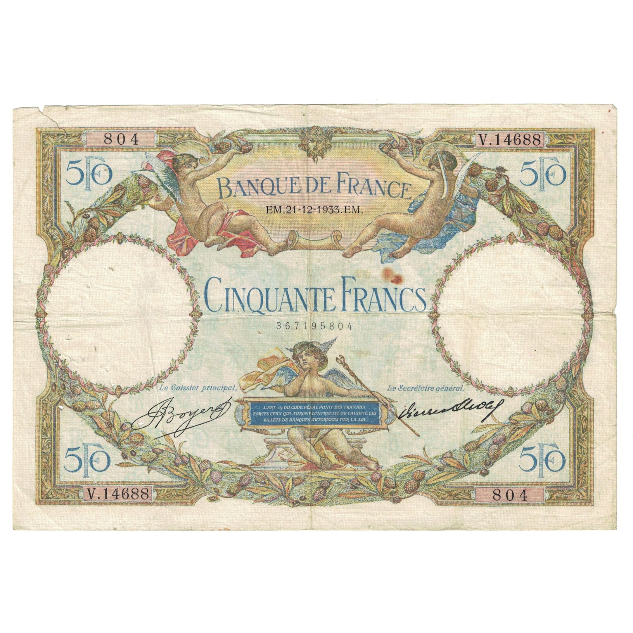 Frankrijk, 50 Francs, Luc Olivier Merson, 1933, V.14688804, TB, Fayette:16.4