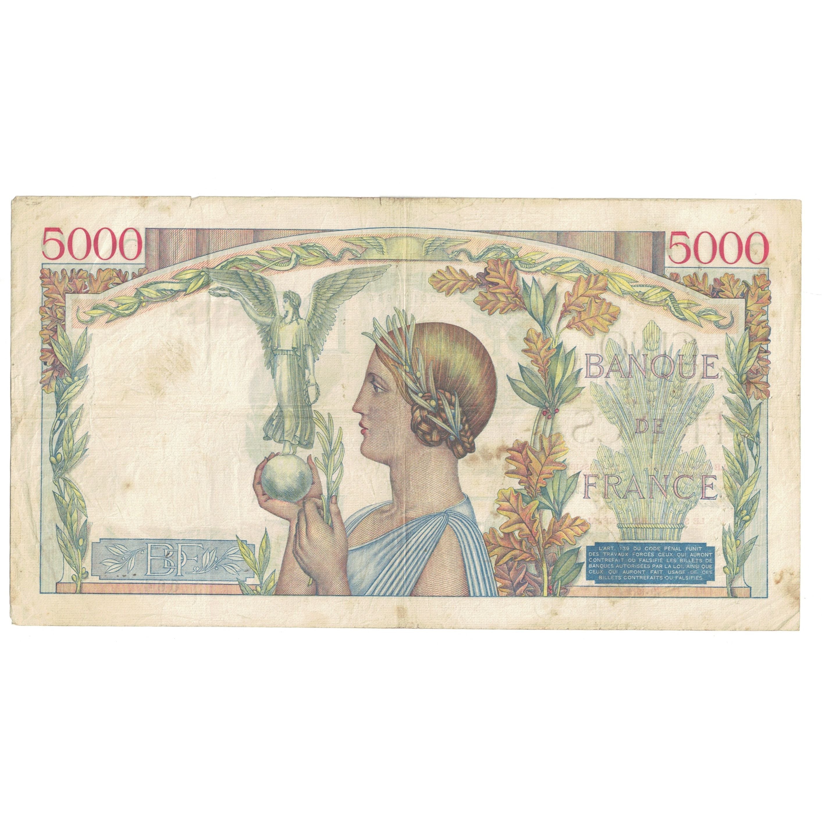 France, 5000 Francs, Victoire, 1934, Z.247 664, VF(20-25), Fayette:46.8, KM:97a