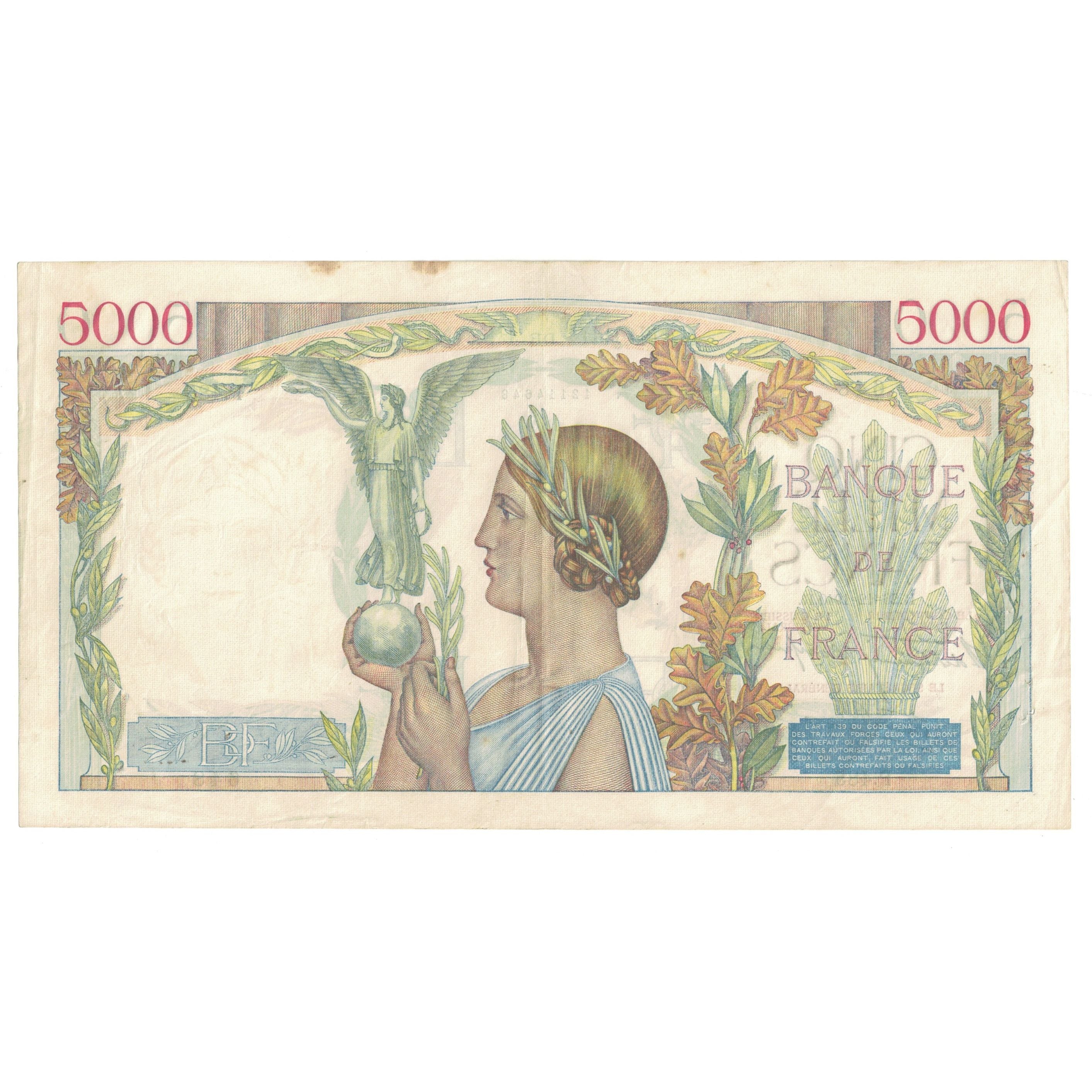 France, 5000 Francs, Victoire, 1940, P.485 648, TTB, Fayette:46.18, KM:97a