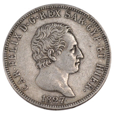 Italy, 5 Lire, 1827, Turin, KM #C#105.1, EF(40-45), Silver, 24.80
