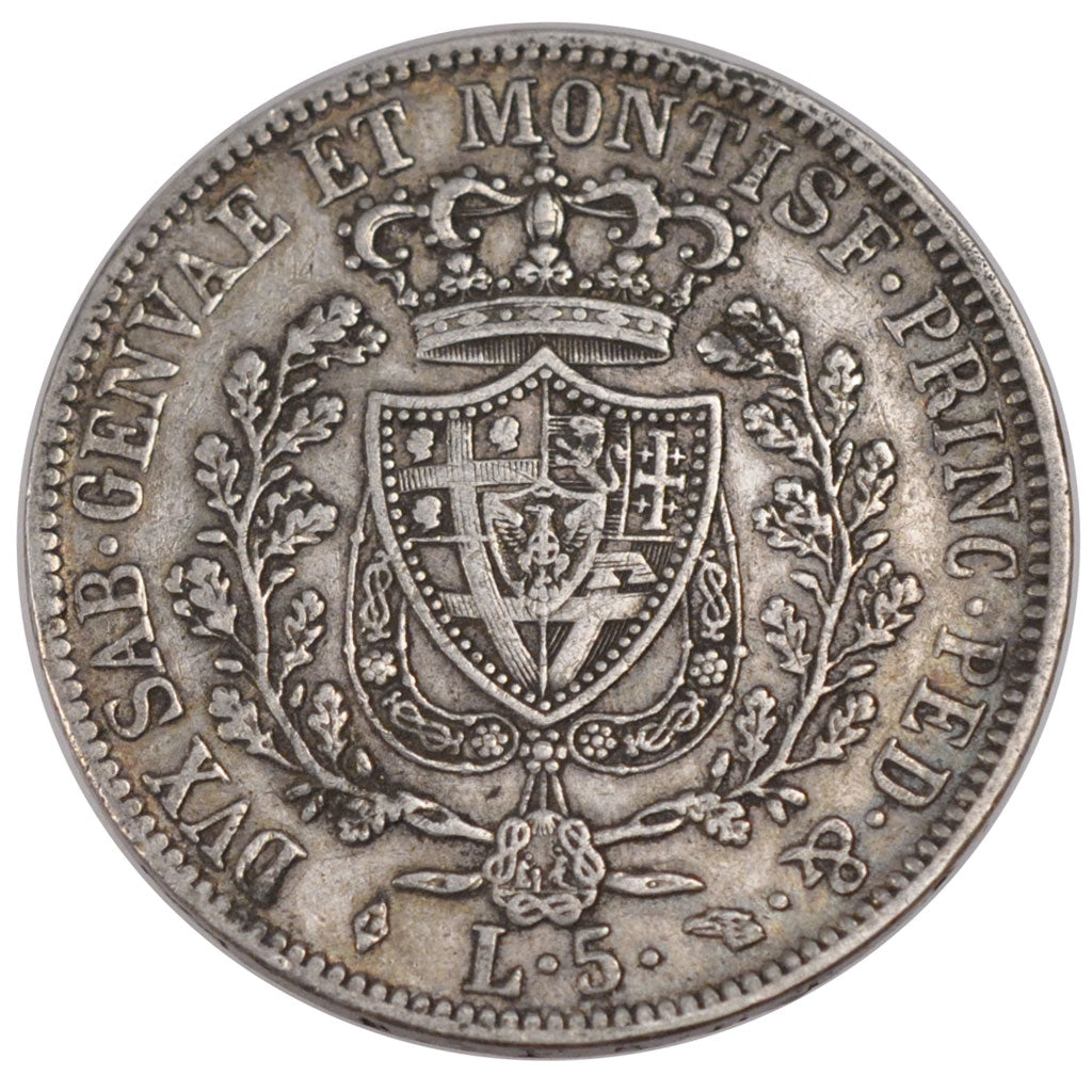 Italy, 5 Lire, 1827, Turin, KM #C#105.1, EF(40-45), Silver, 24.80