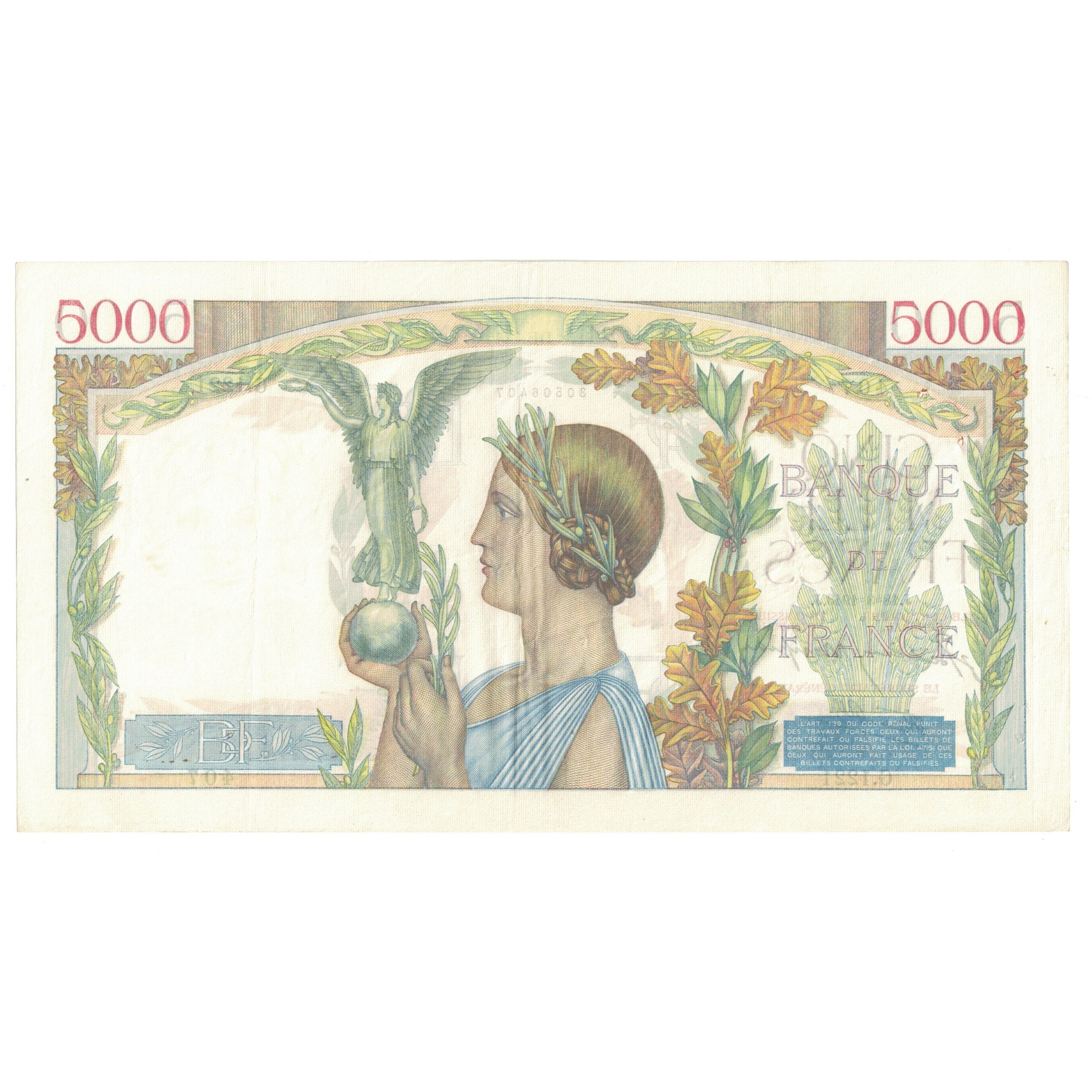Francia, 5000 Francs, Victoire, 1943, G.1221 407, MBC, Fayette:46.49, KM:97d