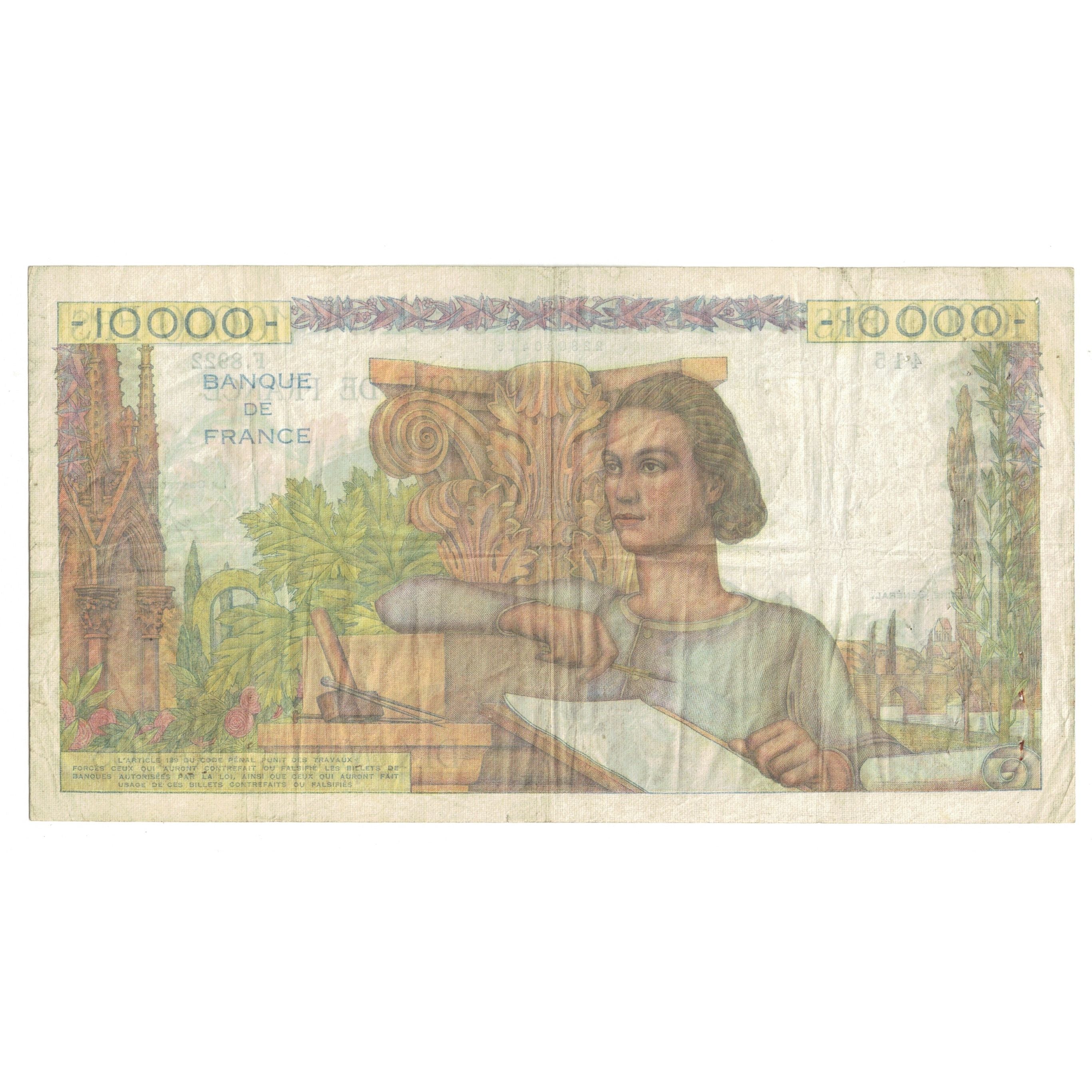 França, 10,000 Francs, Génie Français, 1955, F.8922 415, VF(30-35)