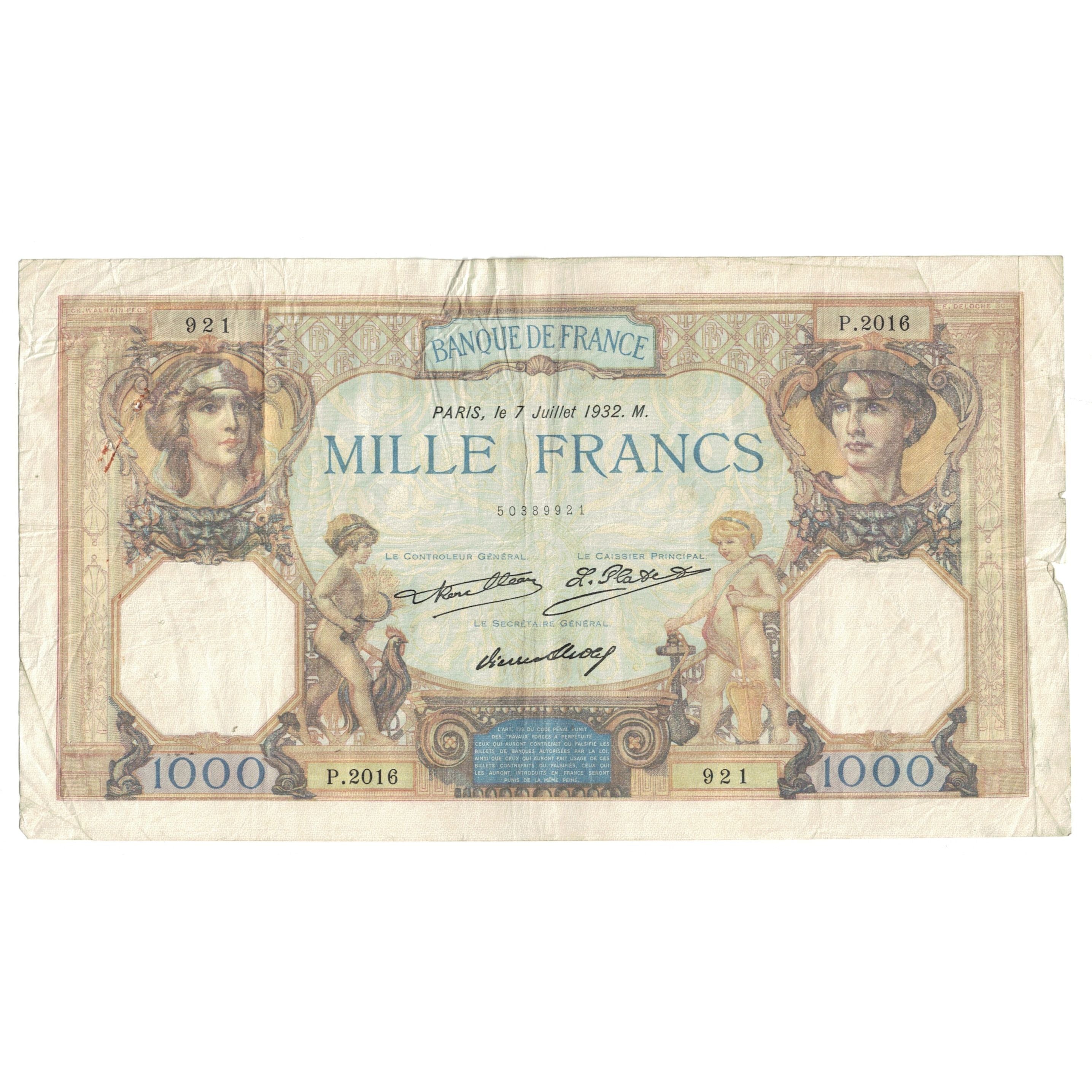 France, 1000 Francs, Cérès et Mercure, 1932, P.2016 921, TB, Fayette:37.7