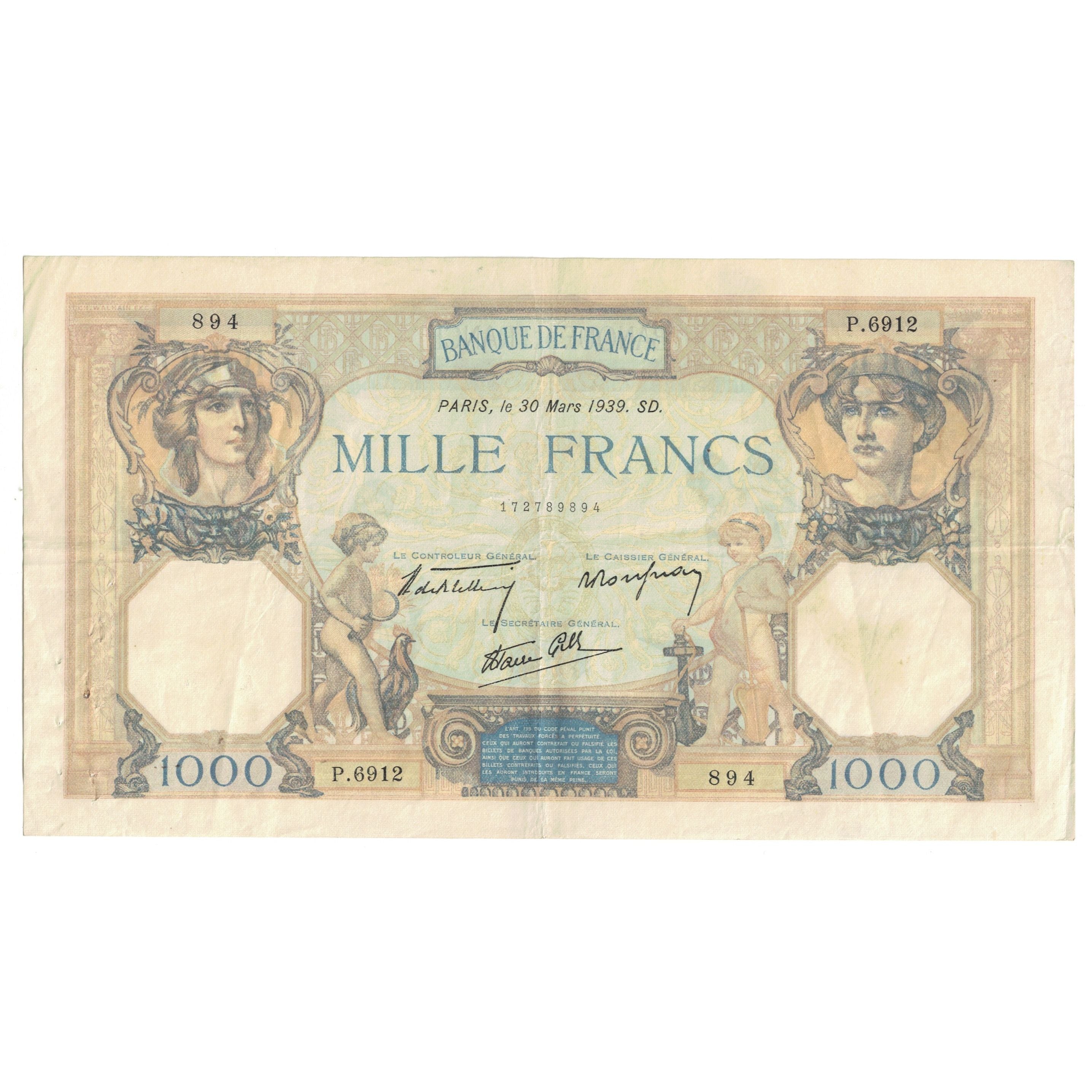 France, 1000 Francs, Cérès et Mercure, 1939, P.6912 894, EF(40-45)