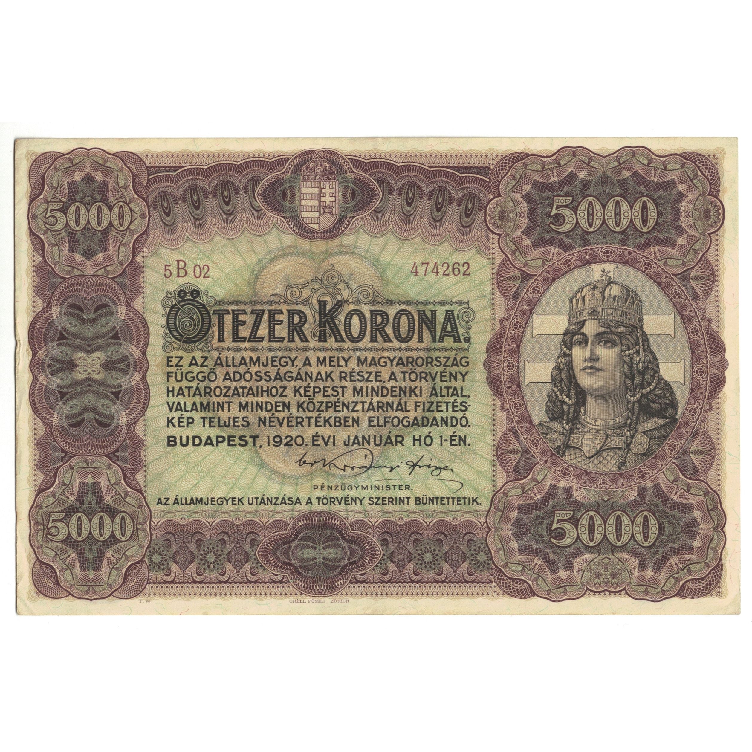 Banknote, Hungary, 5000 Korona, 1920, 1920-01-01, KM:67, EF(40-45)