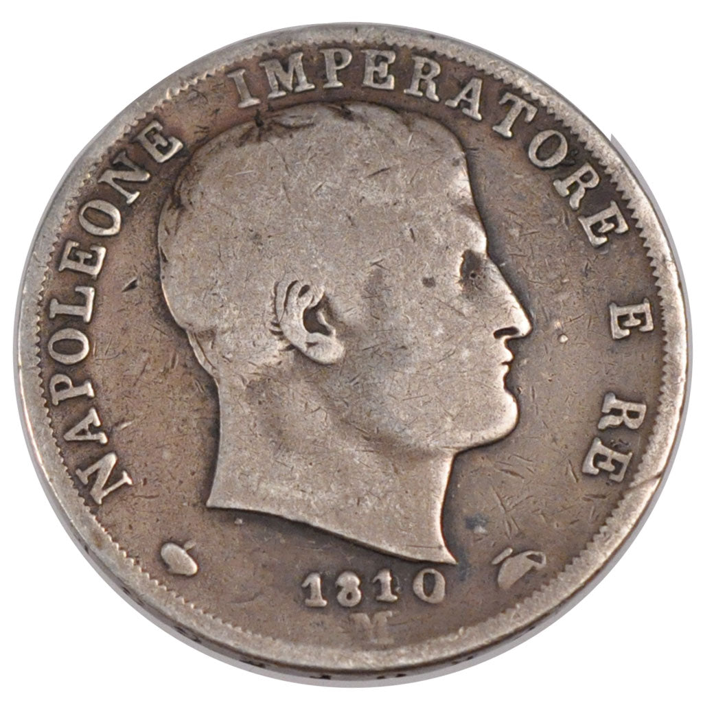 ITALIAN STATES, 2 Lire, 1810, Milan, KM #9.1, VF(20-25), Silver, 9.71