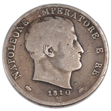 ITALIAN STATES, 2 Lire, 1810, Milan, KM #9.1, VF(20-25), Silver, 9.71