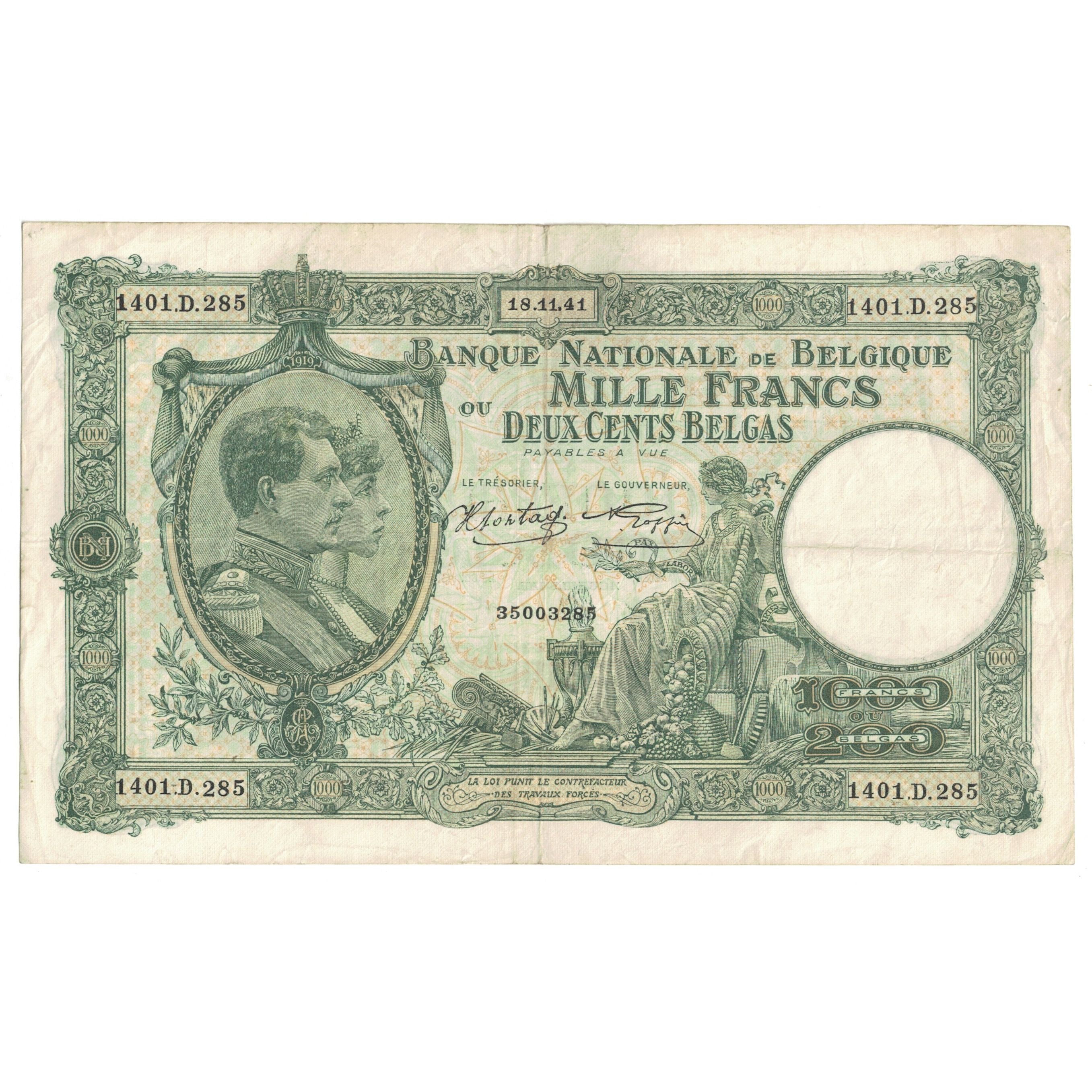 Banknote, Belgium, 1000 Francs-200 Belgas, 1941, 1941-11-18, KM:110, EF(40-45)