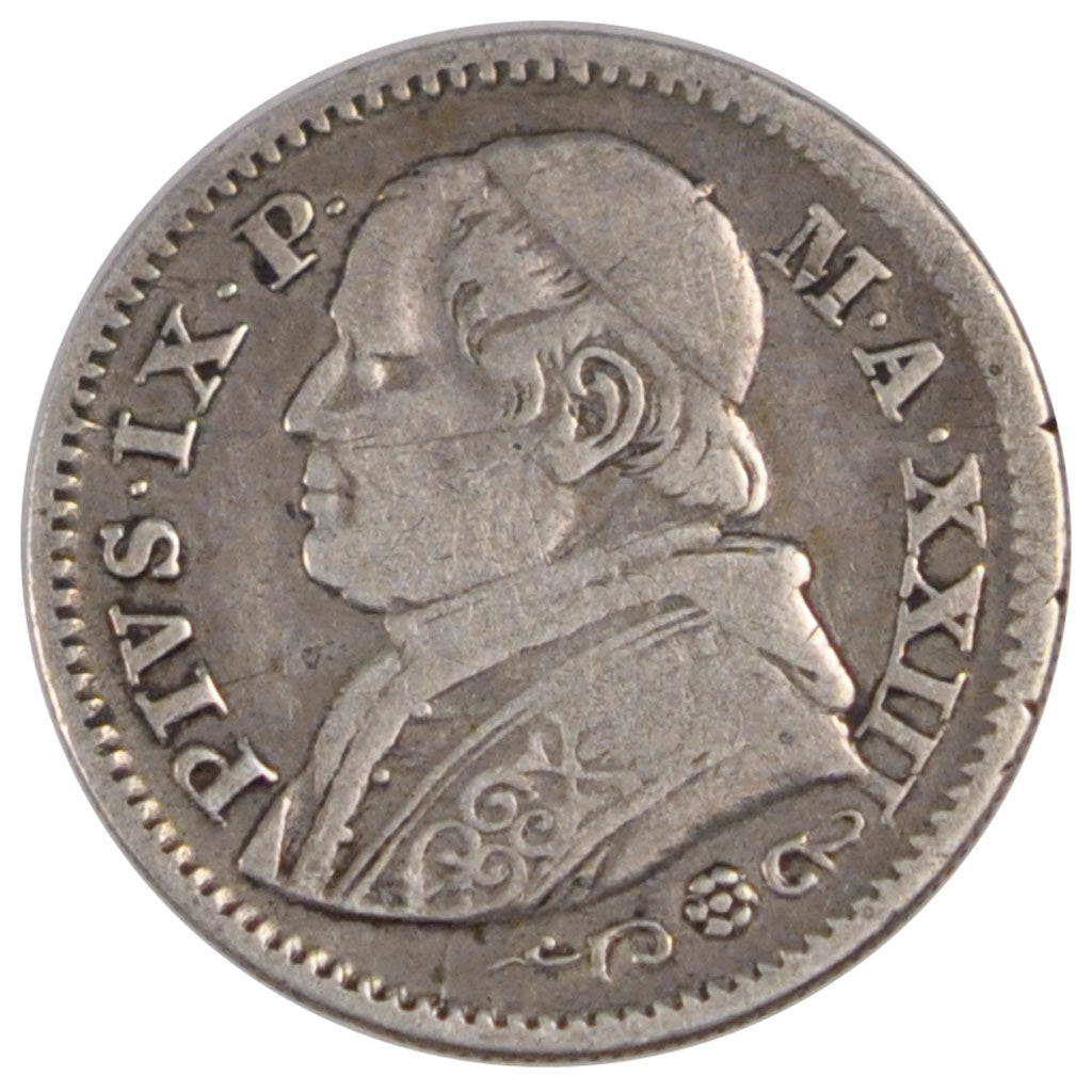 ITALIAN STATES, 10 Soldi, 50 Centesimi, 1868, Roma, KM #1386.1, EF(40-45),...