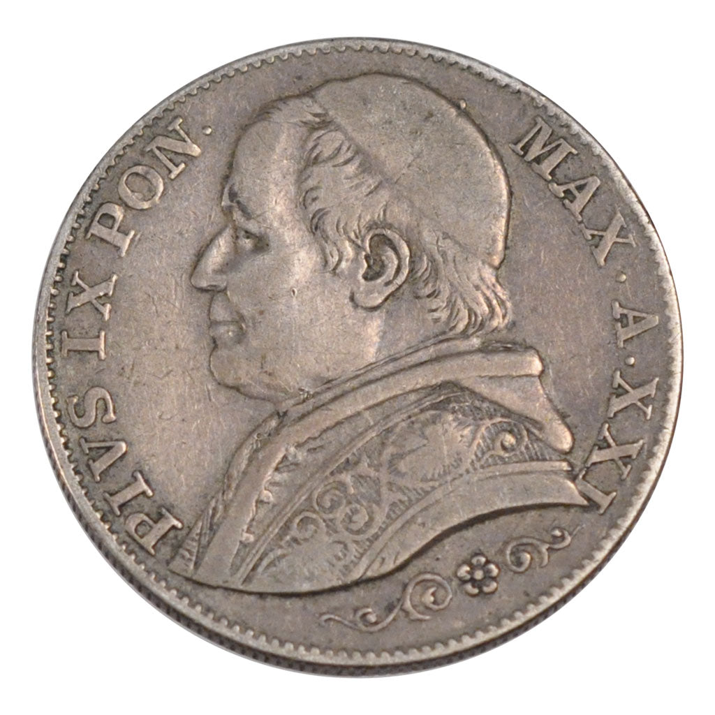 ITALIAN STATES, 2 Lire, 1866, Roma, KM #1379.2, VF(30-35), Silver, 9.84
