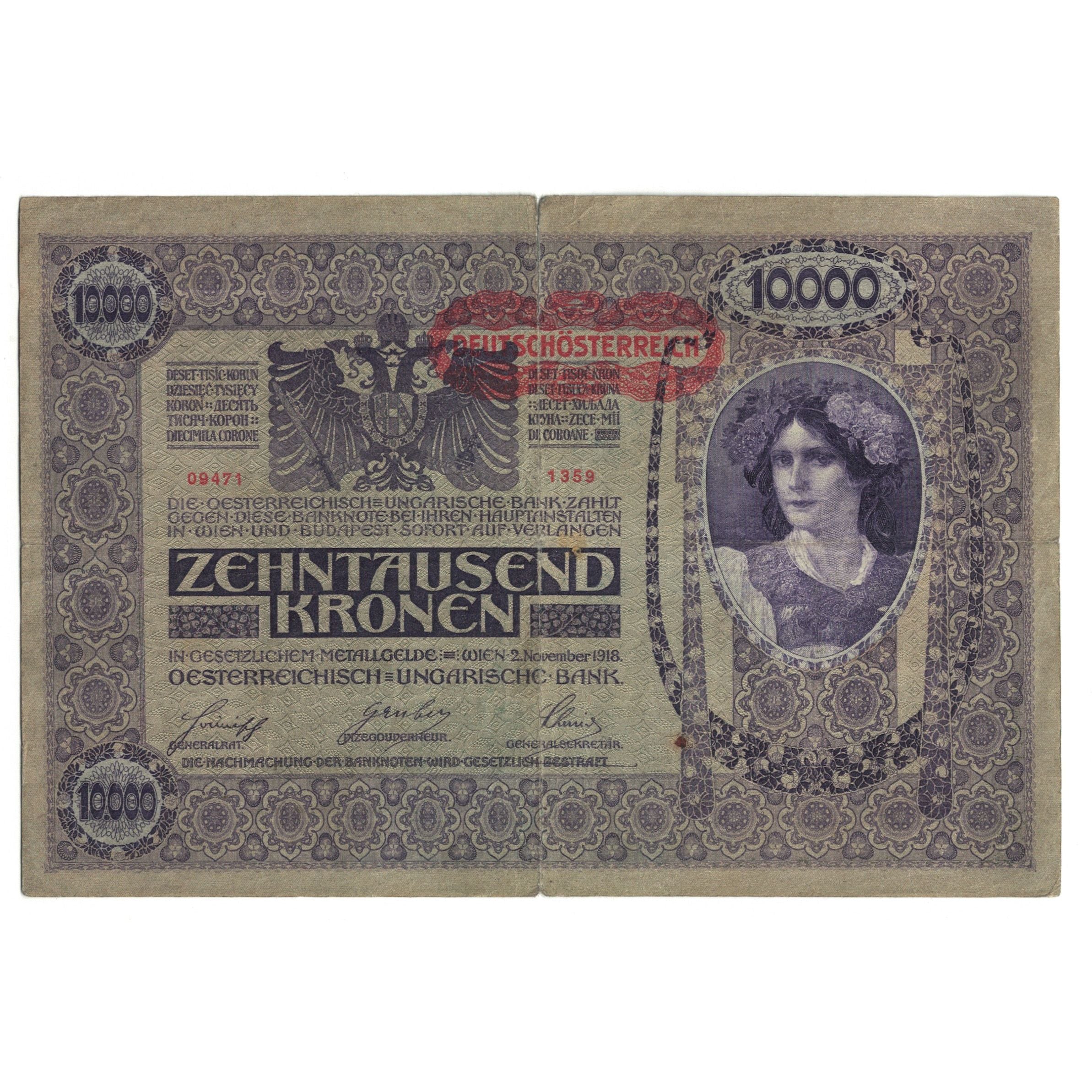 Banknote, Austria, 10,000 Kronen, 1919, 1918-11-02, KM:64, VF(20-25)