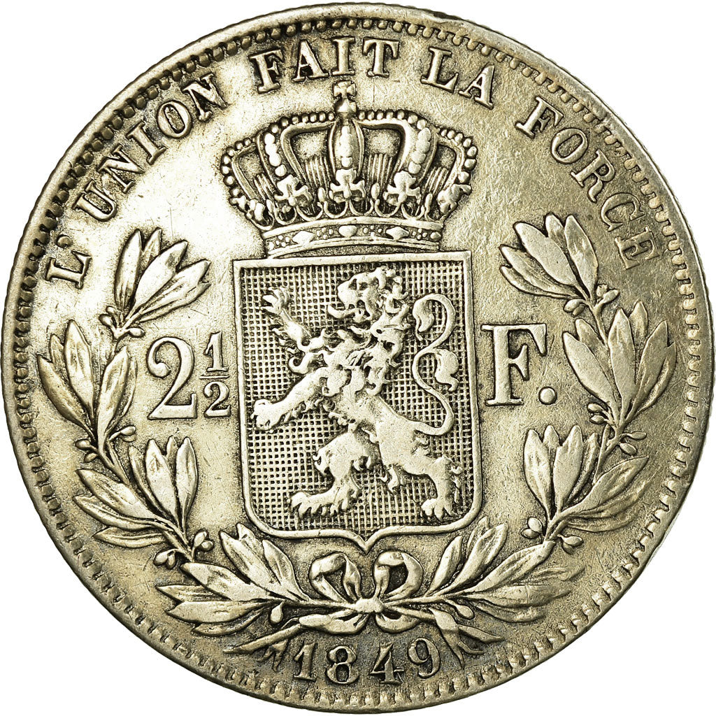 Coin, Belgium, Leopold I, 2-1/2 Francs, 1849, Bruxelles, EF(40-45), Silver
