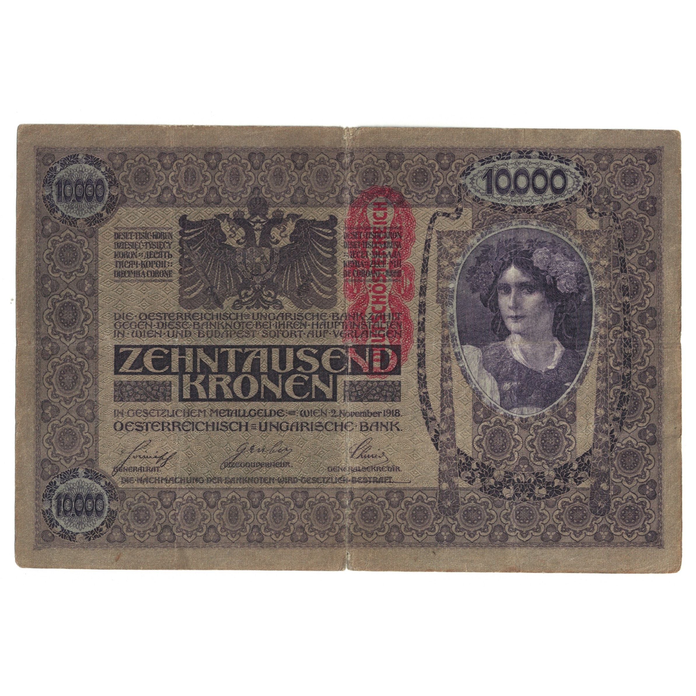 Banknote, Austria, 10,000 Kronen, 1919, 1918-11-02, KM:64, VF(20-25)