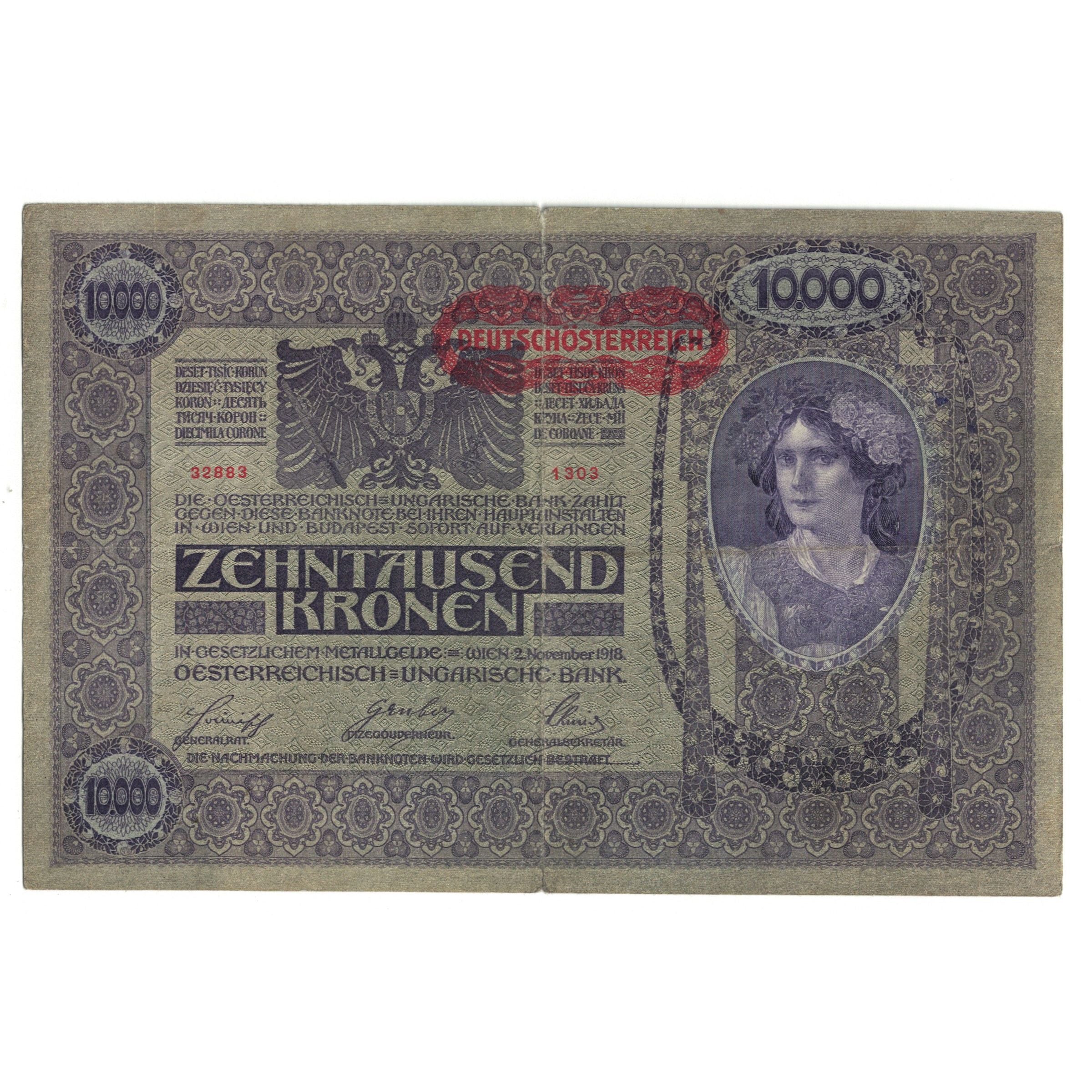 Banknote, Austria, 10,000 Kronen, 1918, 1918-11-02, KM:65, VF(30-35)