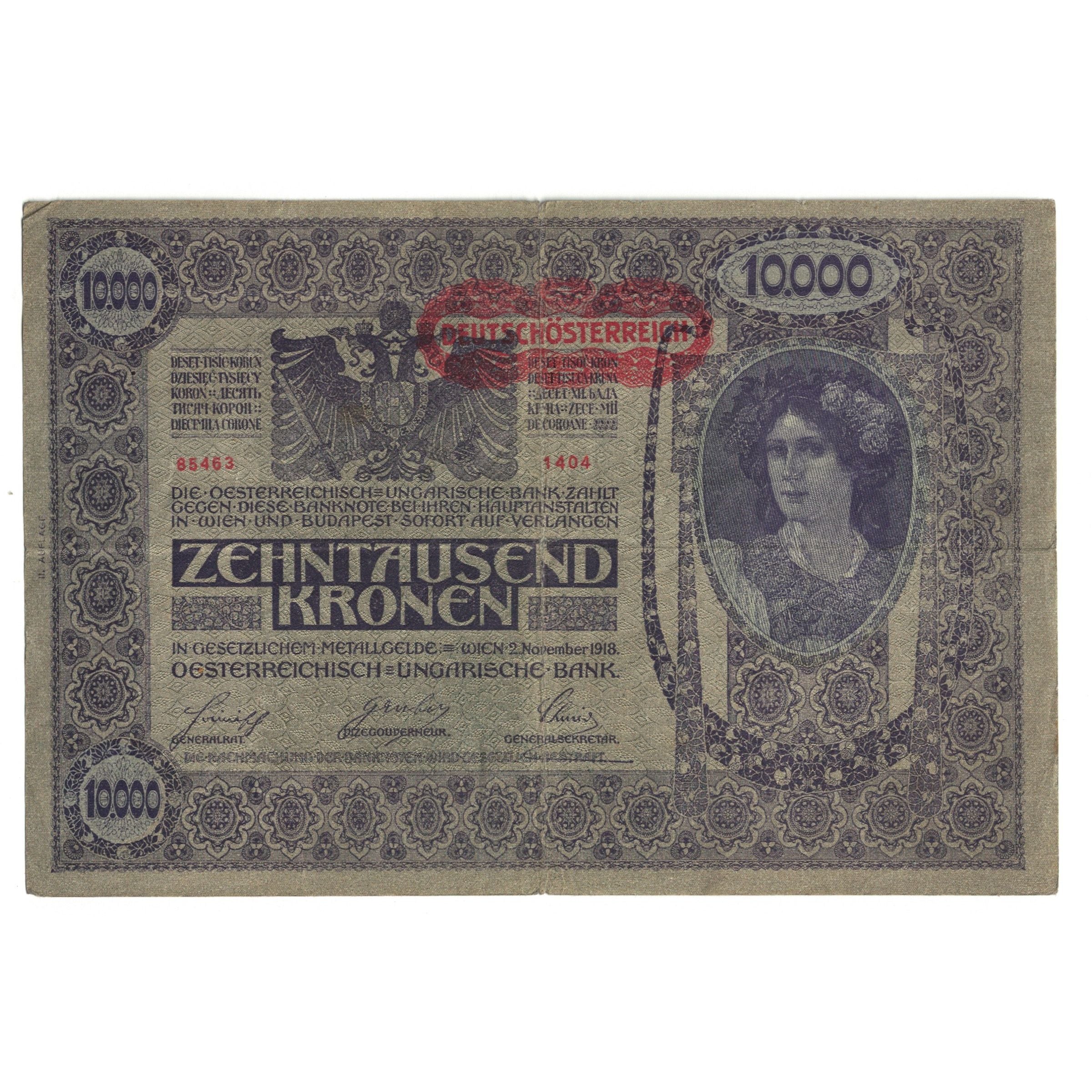 Banknote, Austria, 10,000 Kronen, 1918, 1918-11-02, KM:65, VF(30-35)