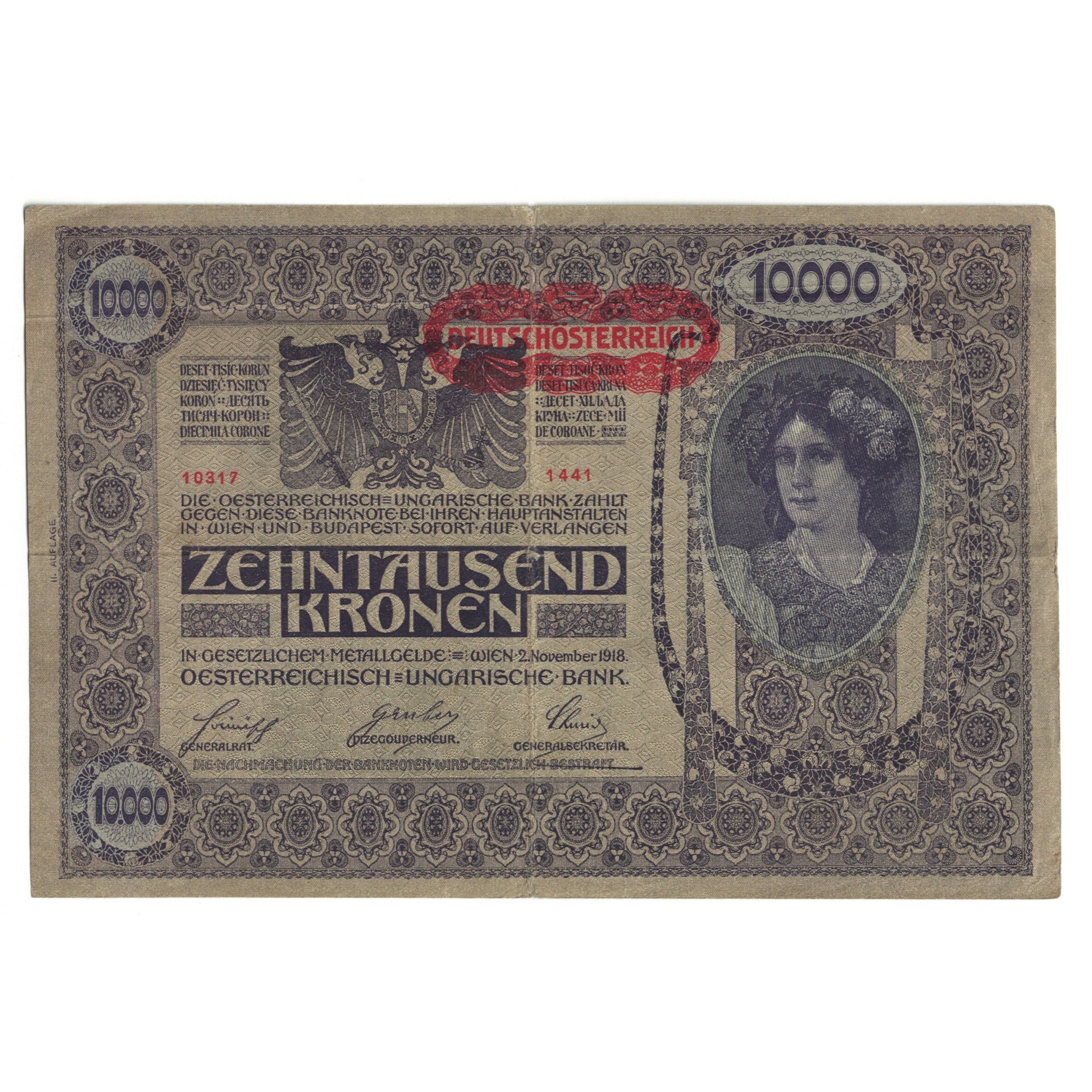 Banknote, Austria, 10,000 Kronen, 1918, 1918-11-02, KM:65, EF(40-45)