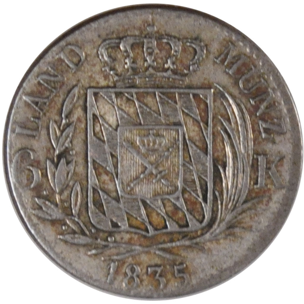 GERMAN STATES, 6 Kreuzer, 1835, KM #748, EF(40-45), Silver, 2.61