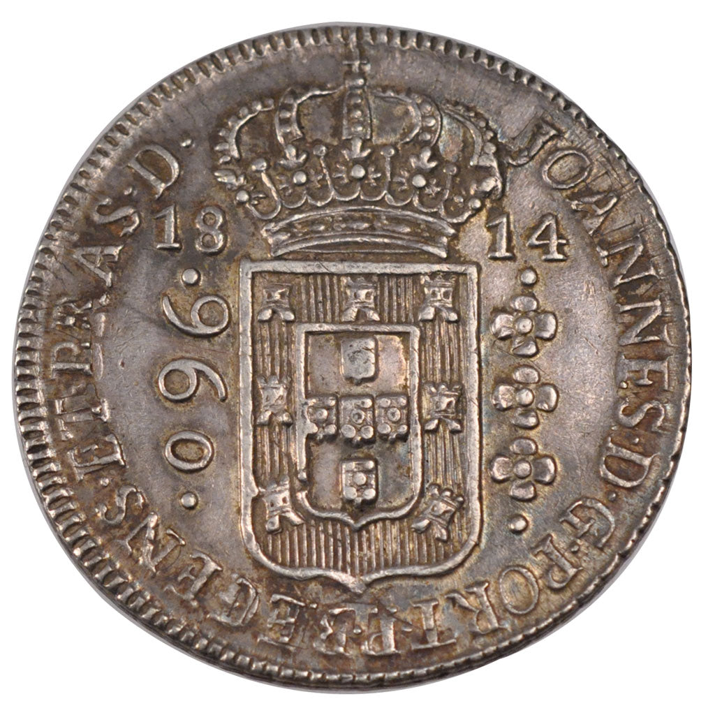 BRAZIL, 960 Reis, 1814, Bahia, KM #307.1, AU(50-53), Silver, 26.89