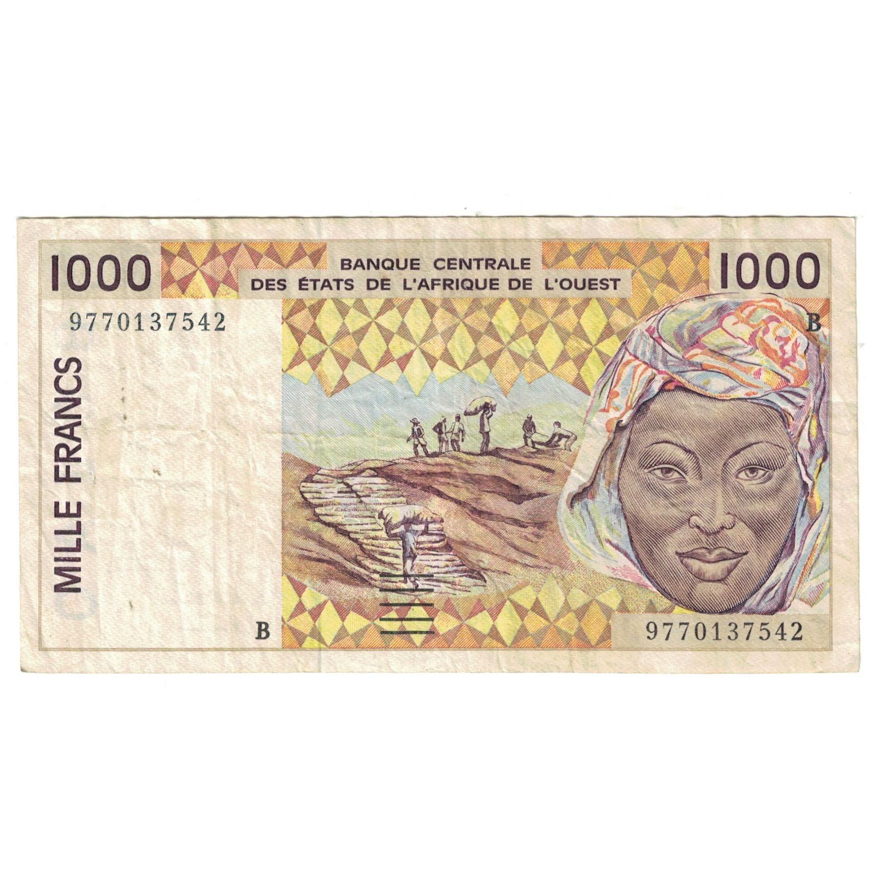 Banknote, West African States, 1000 Francs, KM:411Dh, EF(40-45)