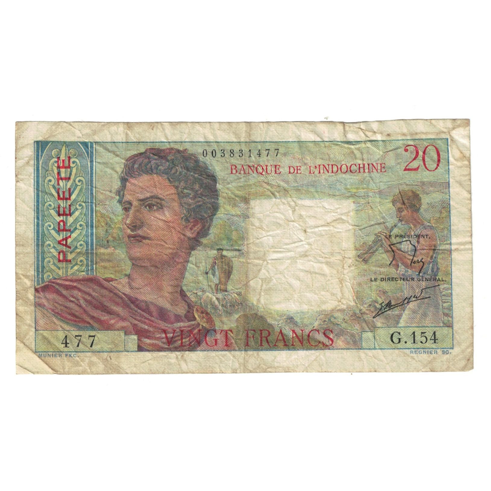 Billet, Tahiti, 20 Francs, 1951-1963, KM:21a, TB